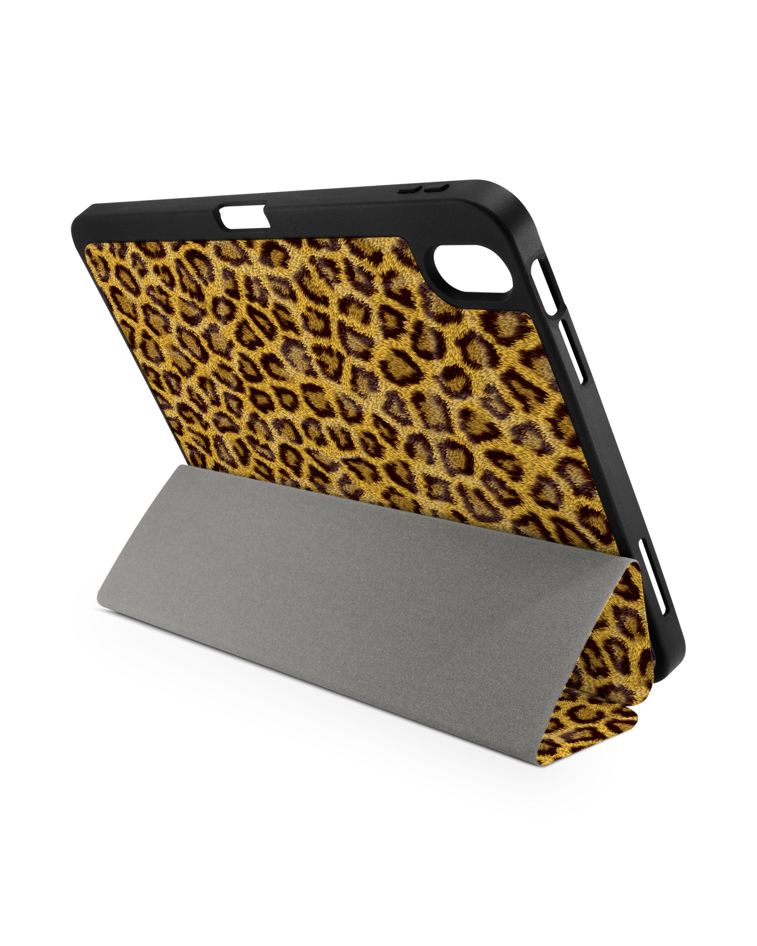 Leopard Skin iPad Case with Pencil Holder for Apple iPad (10th Generation): Set up in landscape format (back view)