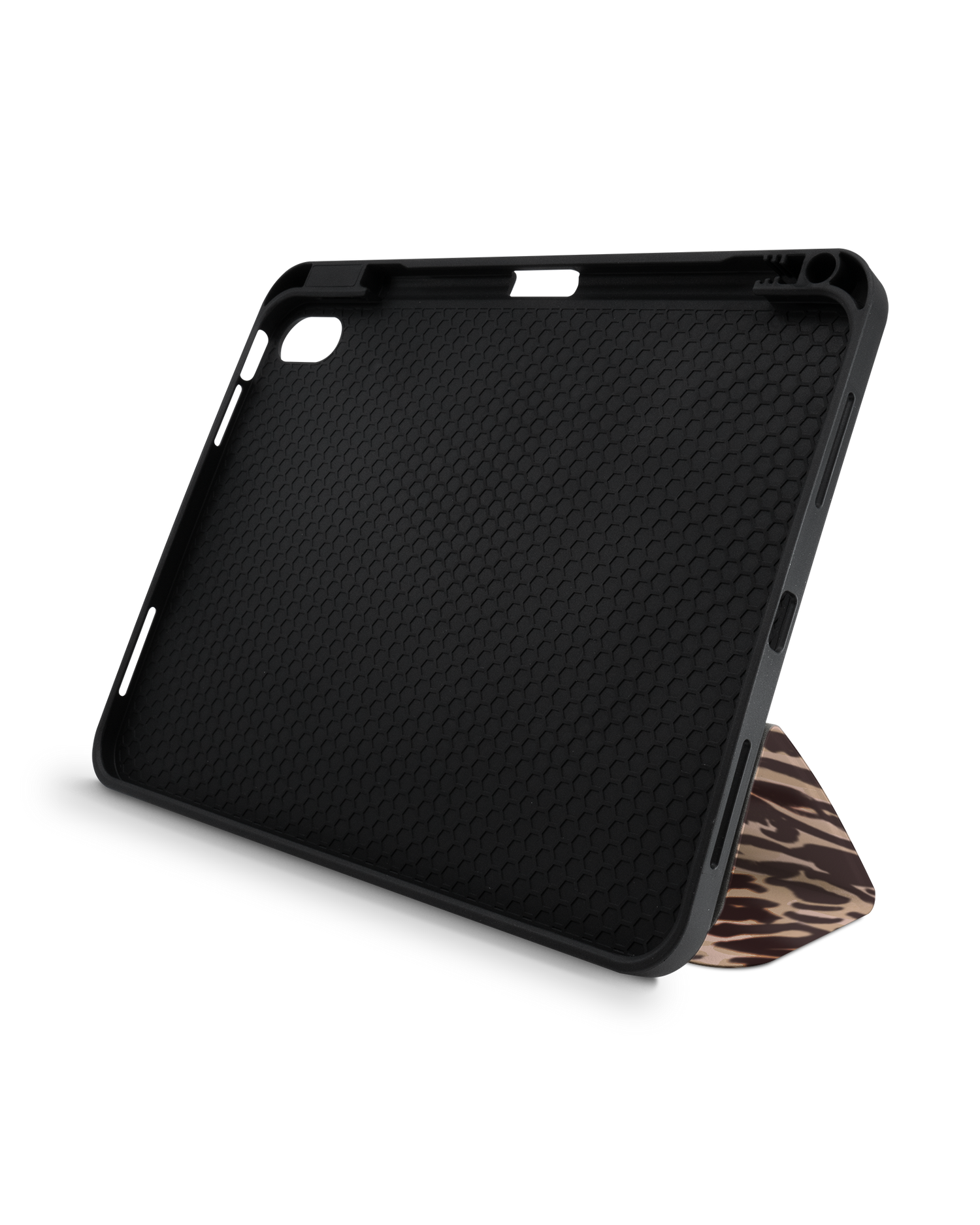 Animal Skin Tough Love iPad Case with Pencil Holder for Apple iPad (10th Generation): Set up in landscape format (front view)