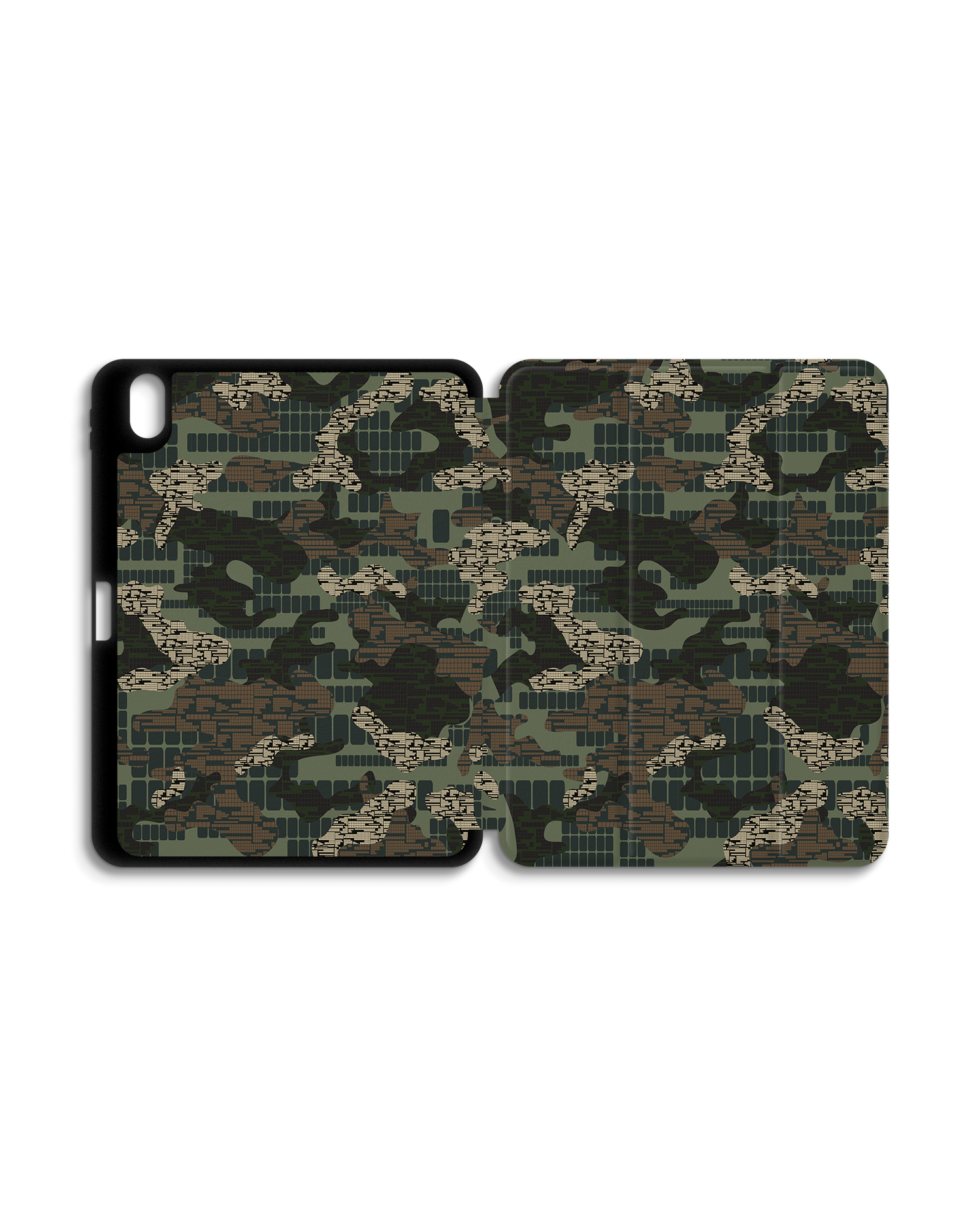 Green Camo Mix iPad Case with Pencil Holder for Apple iPad (10th Generation): Opened exterior view