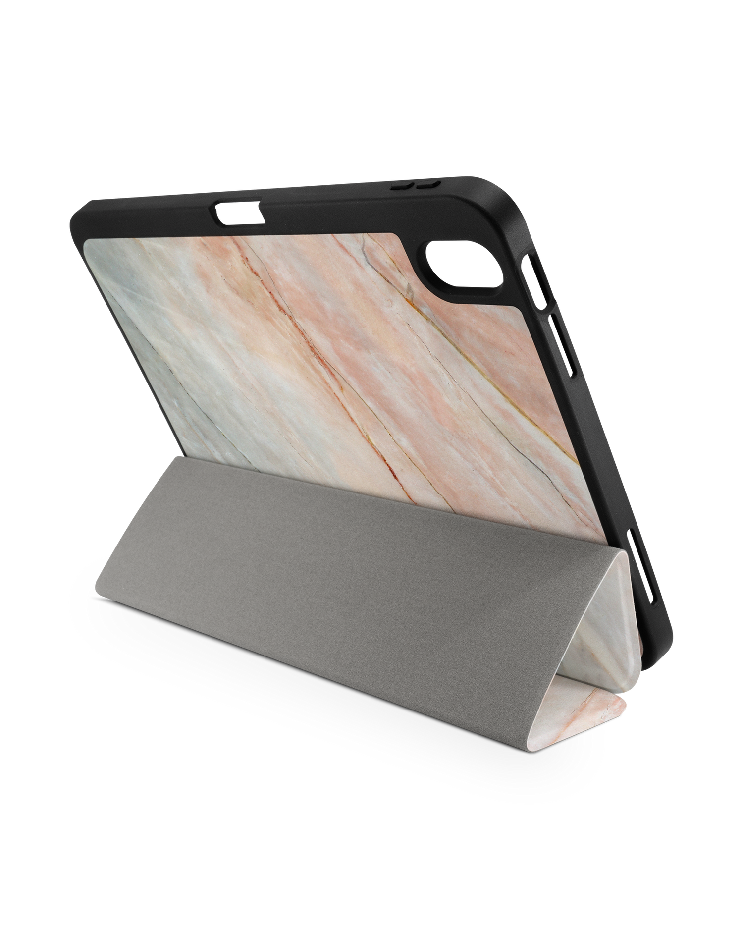 Mother of Pearl Marble iPad Case with Pencil Holder for Apple iPad (10th Generation): Set up in landscape format (back view)
