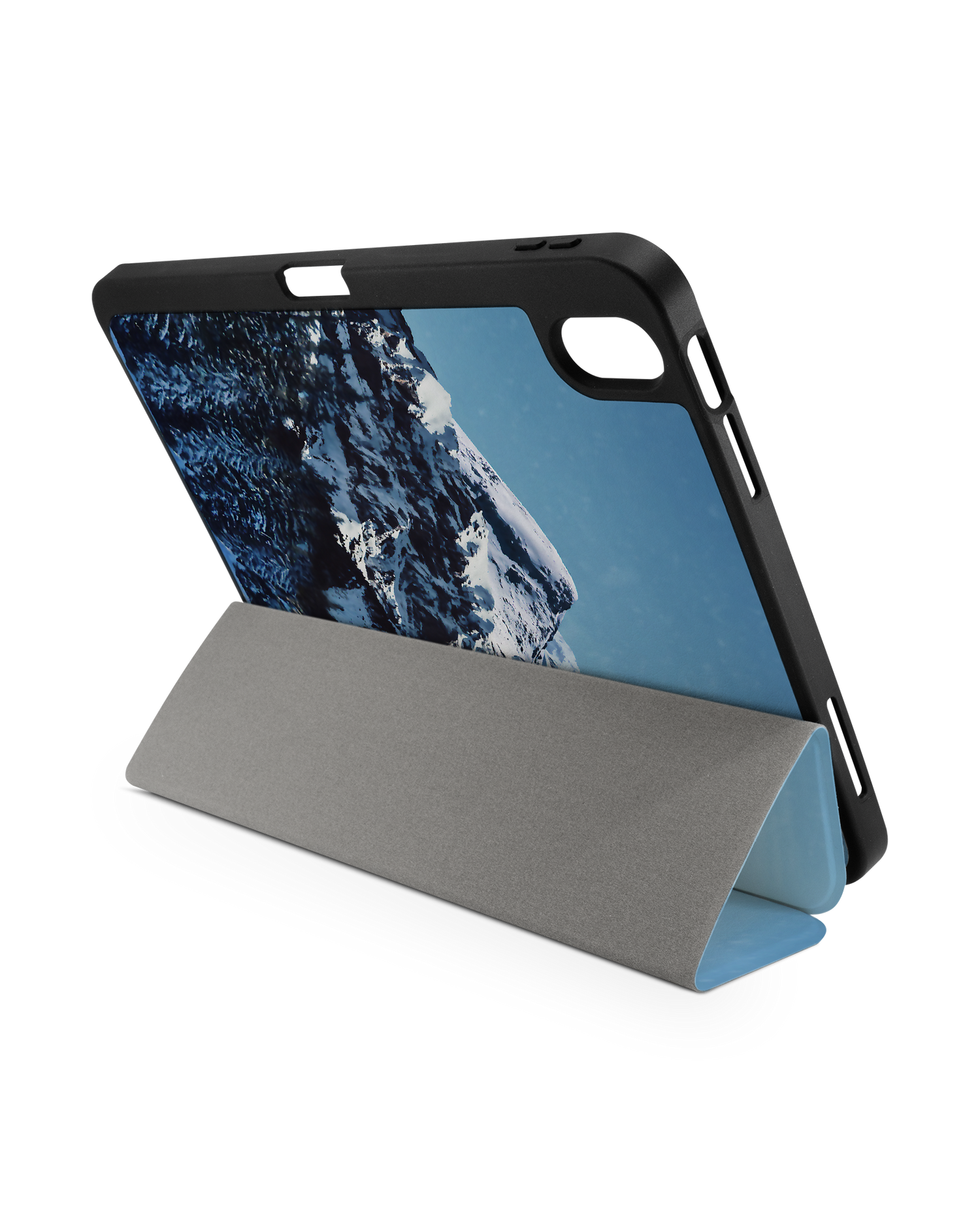 Winter Landscape iPad Case with Pencil Holder for Apple iPad (10th Generation): Set up in landscape format (back view)