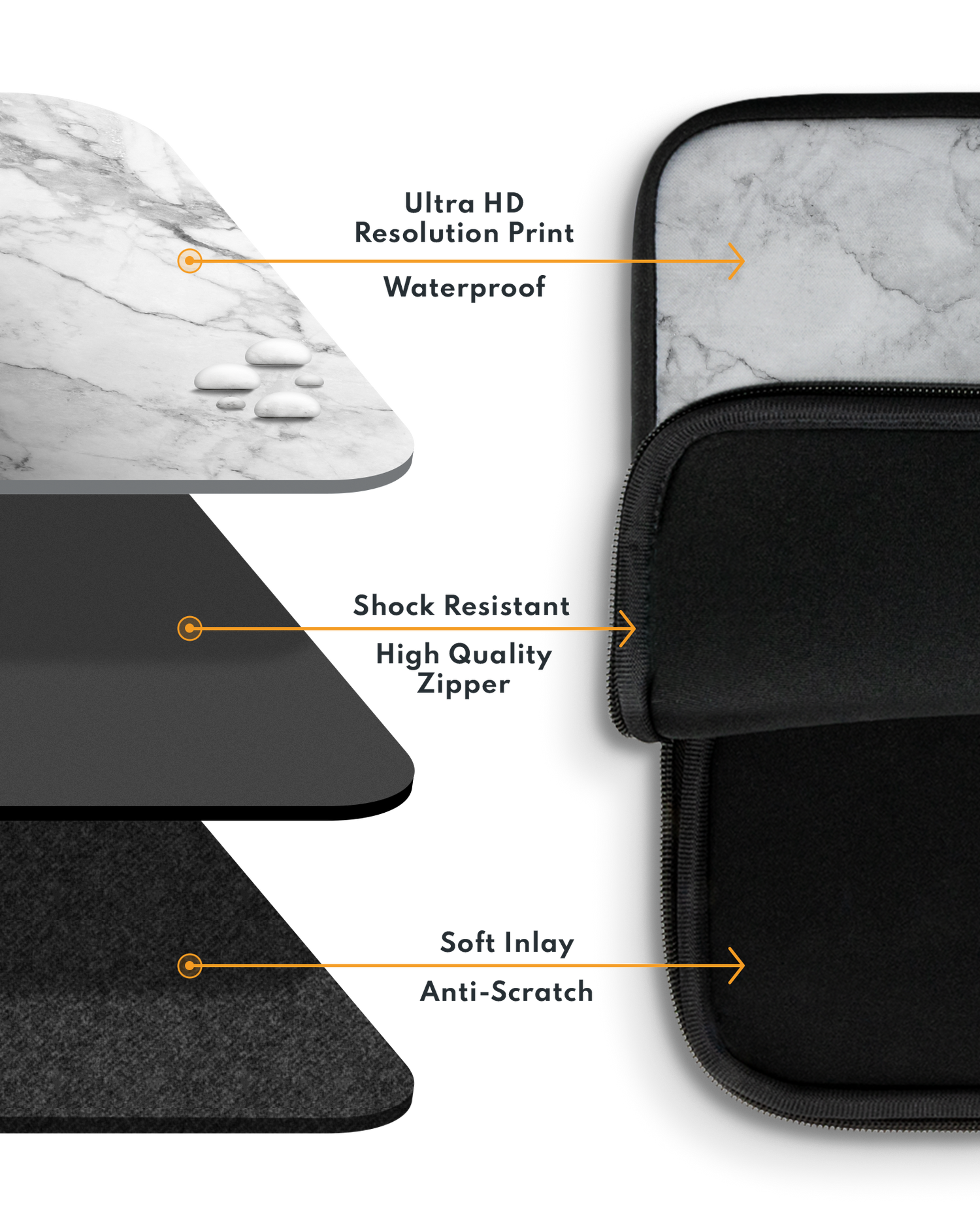 White Marble Laptop Case 15-16 inch with soft inner lining