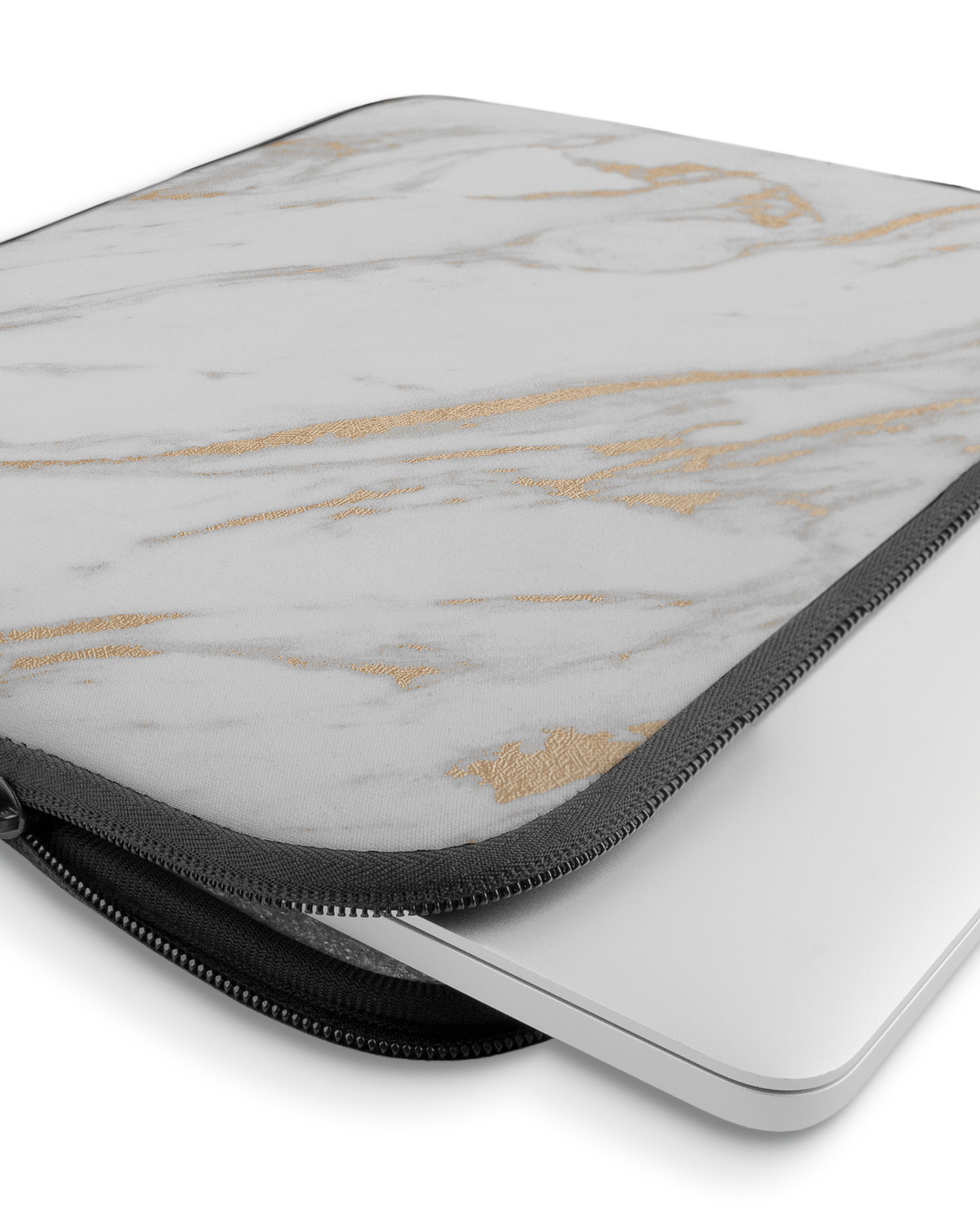 Gold Marble Elegance Laptop Case 15 inch with device inside