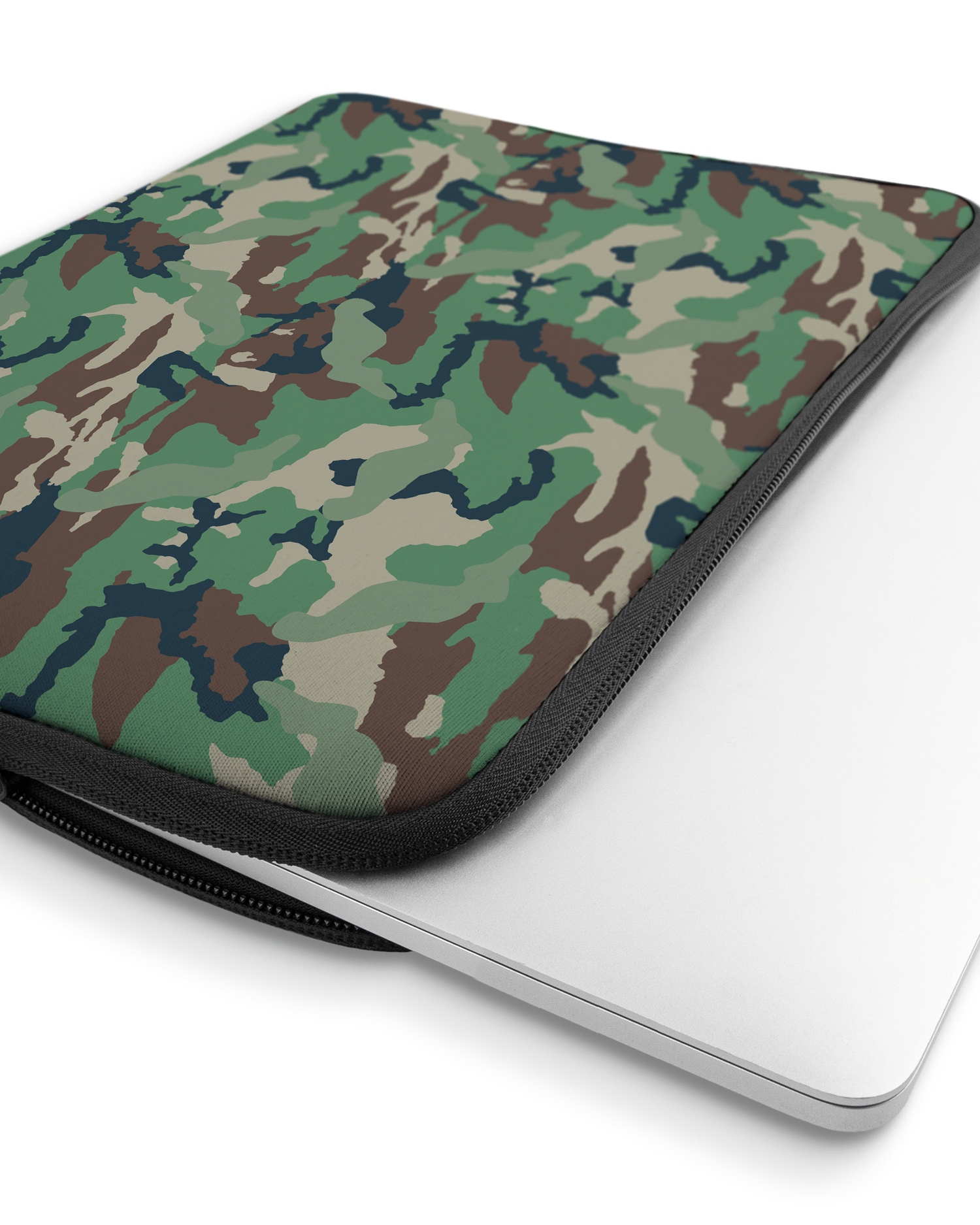 Green and Brown Camo Laptop Case 16 inch with device inside