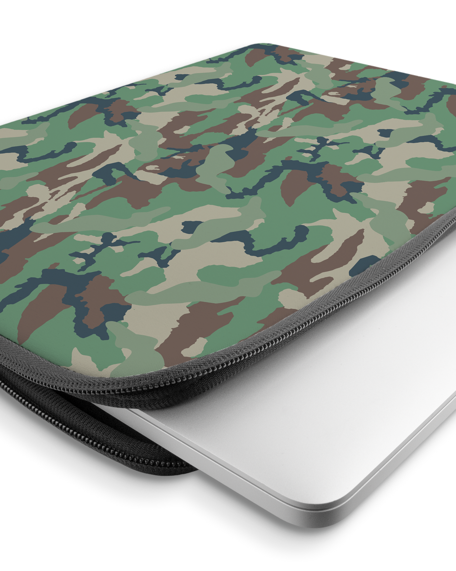 Green and Brown Camo Laptop Case 15-16 inch with device inside