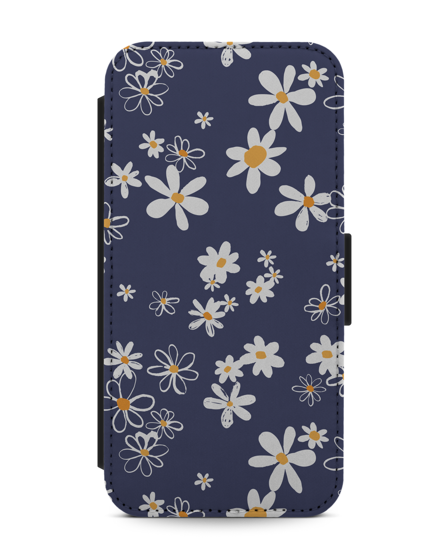 Navy Daisies Wallet Phone Case Apple iPhone 13 Pro: Front View