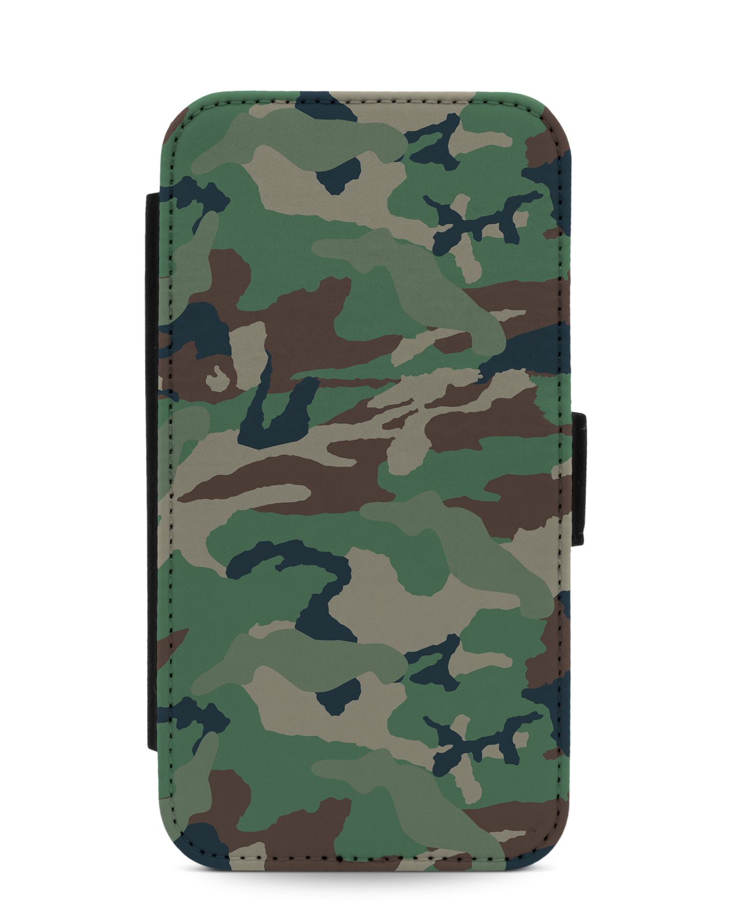 Green and Brown Camo Wallet Phone Case Apple iPhone 11: Front View