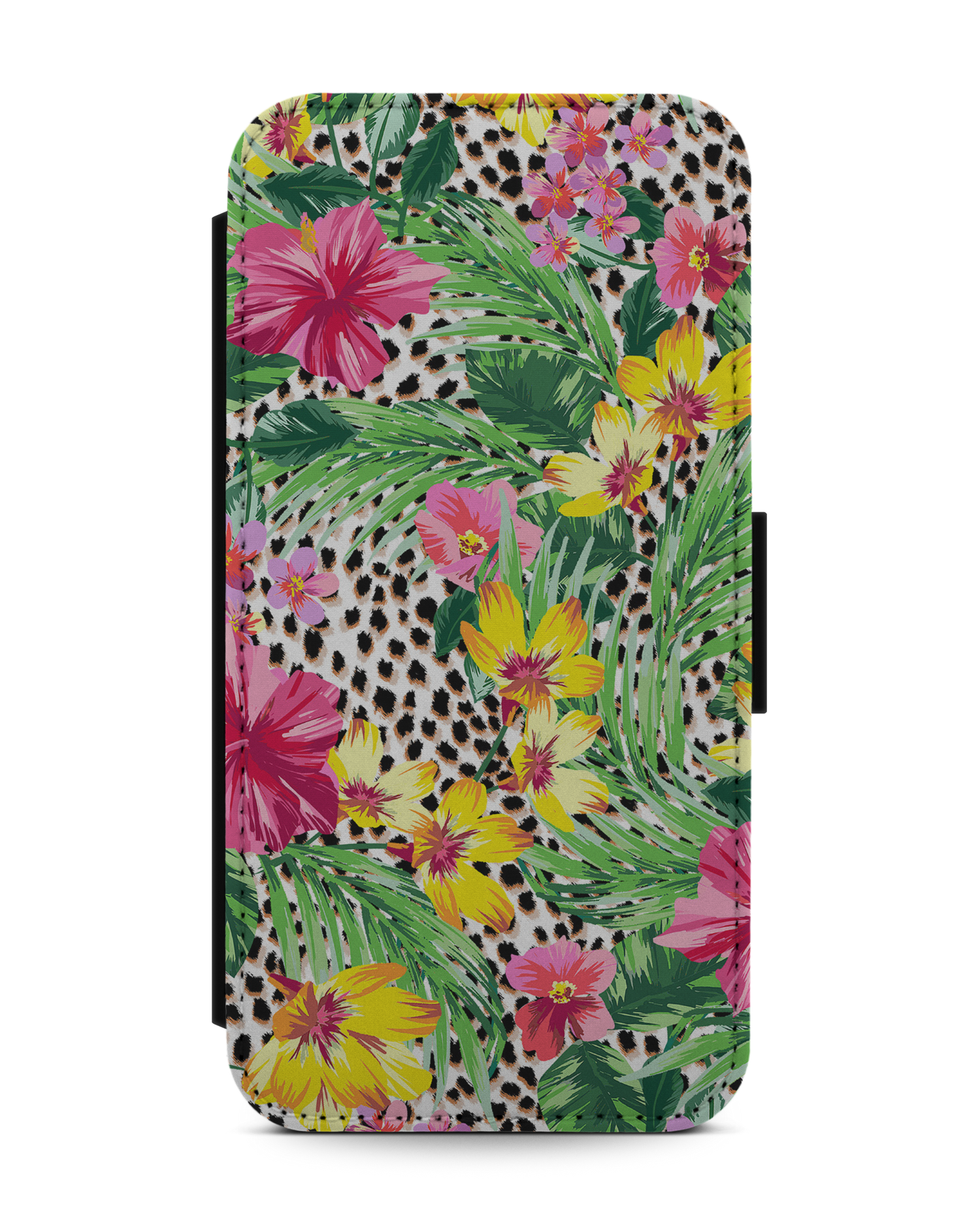 Tropical Cheetah Wallet Phone Case Apple iPhone 13 mini: Front View