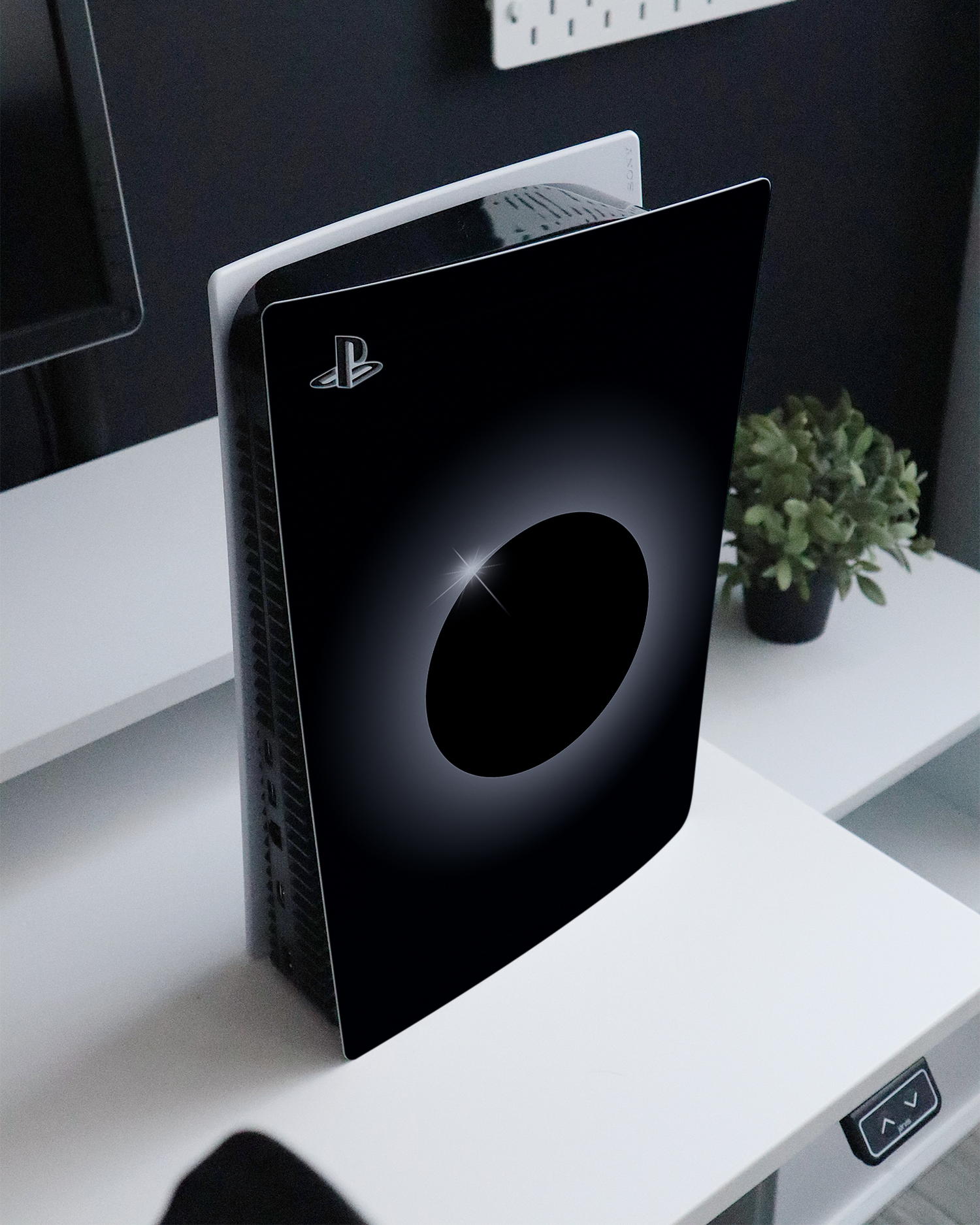 Eclipse Console Skin for Sony PlayStation 5 Digital Edition standing on a sideboard 