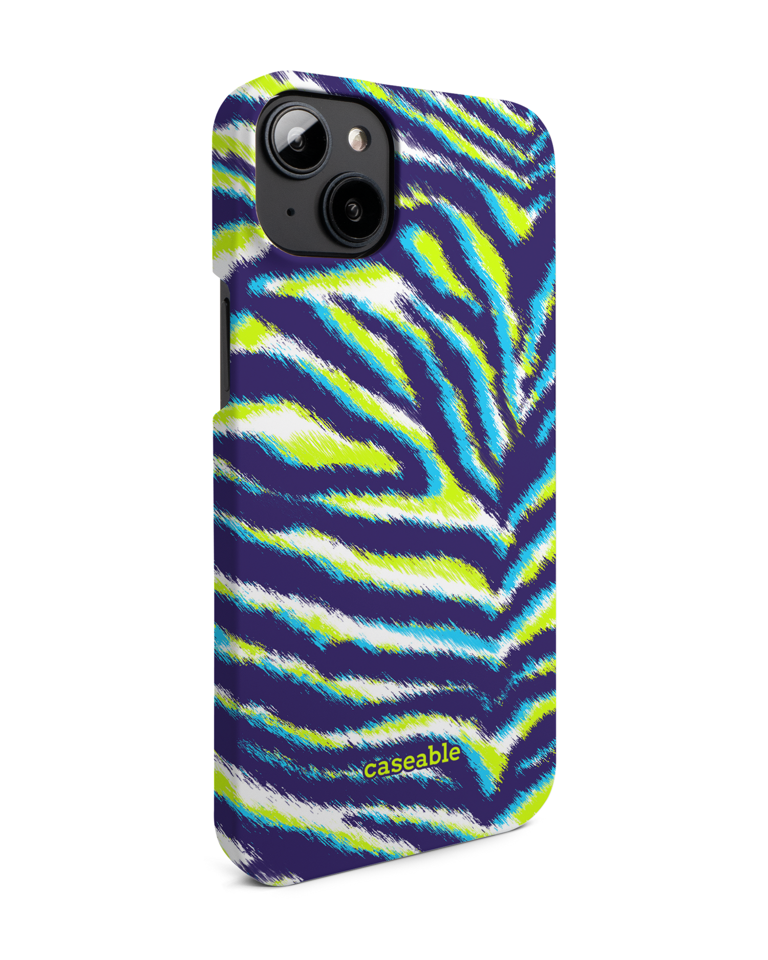 Neon Zebra Hard Shell Phone Case for Apple iPhone 14 Plus: View from the left side