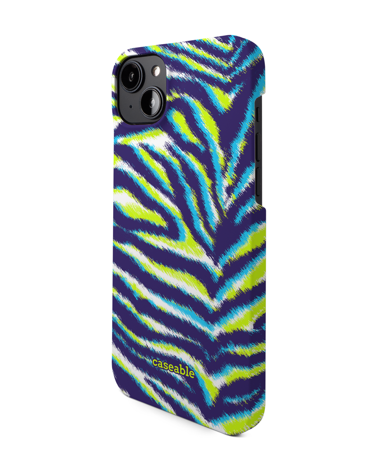 Neon Zebra Hard Shell Phone Case for Apple iPhone 14 Plus: View from the right side