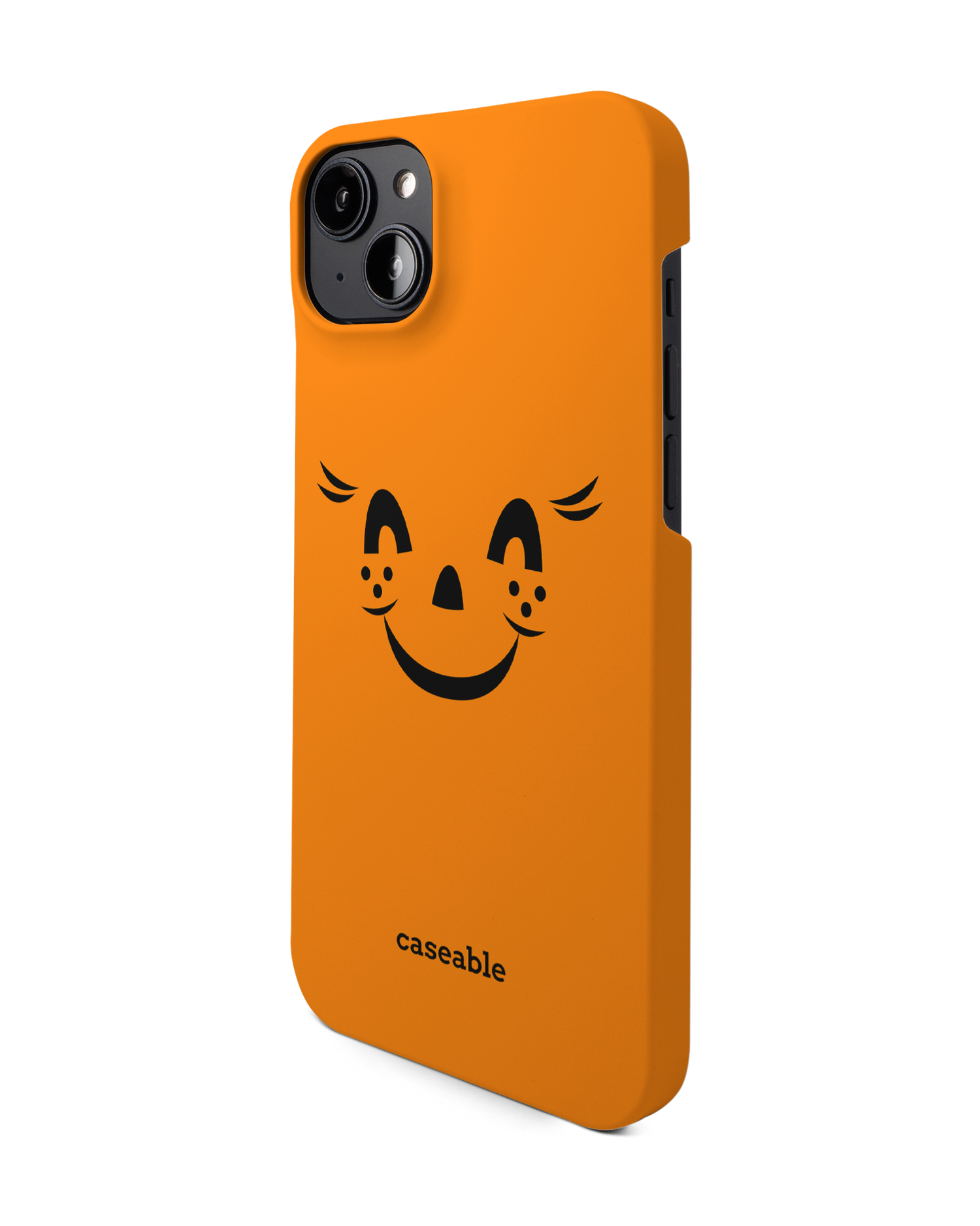 Pumpkin Smiles Hard Shell Phone Case for Apple iPhone 14 Plus: View from the right side