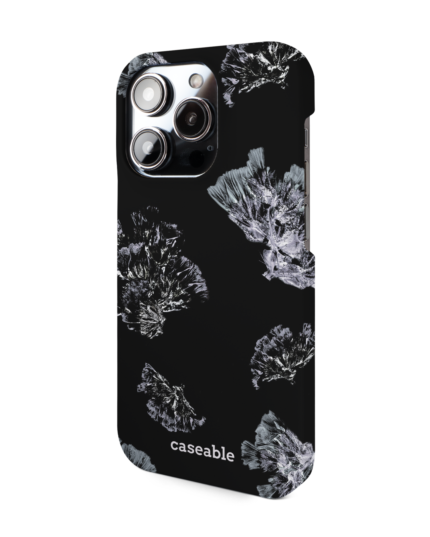 Silver Petals Hard Shell Phone Case for Apple iPhone 14 Pro: View from the right side