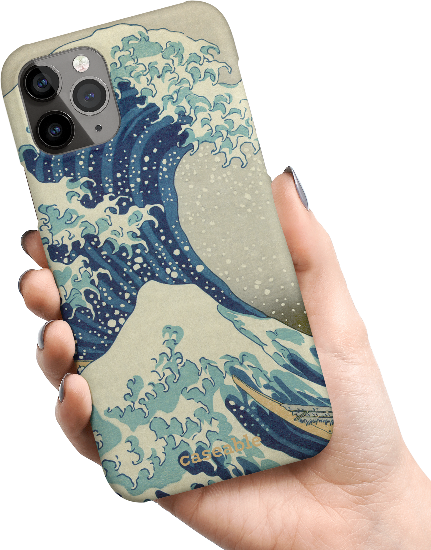 Great Wave Off Kanagawa By Hokusai Hard Shell Phone Case Apple iPhone 11 Pro held in hand