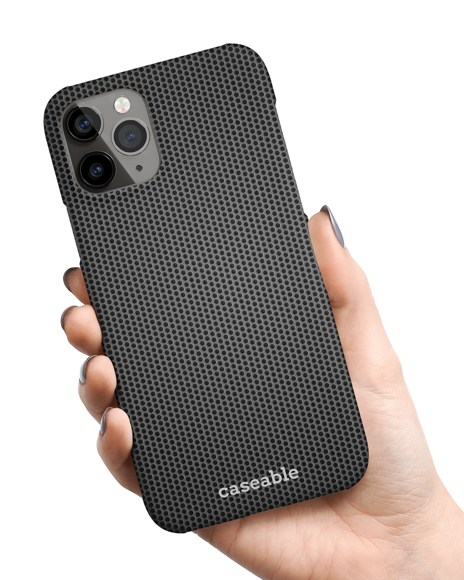 Carbon II Hard Shell Phone Case Apple iPhone 11 Pro held in hand