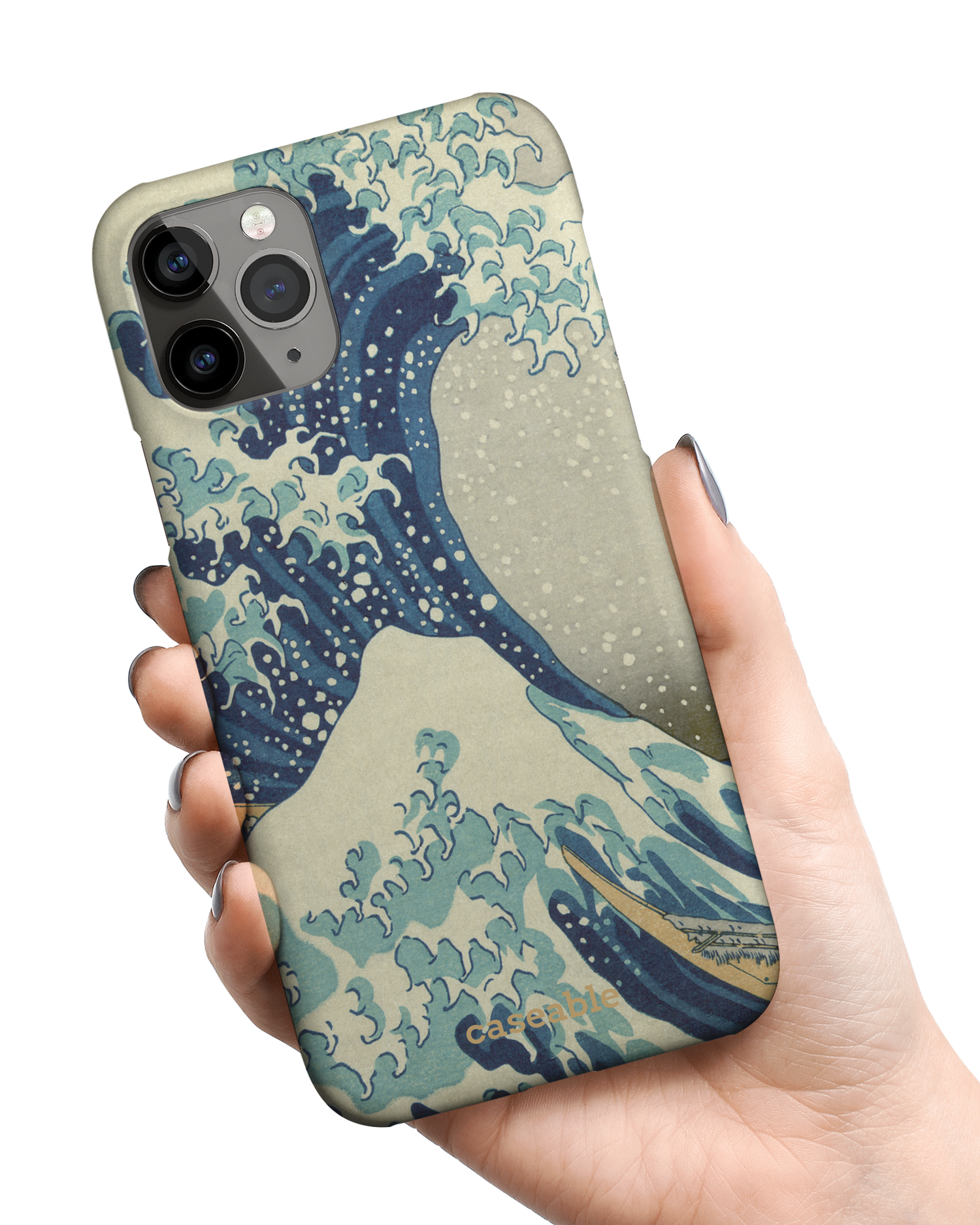 Great Wave Off Kanagawa By Hokusai Hard Shell Phone Case Apple iPhone 11 Pro Max held in hand