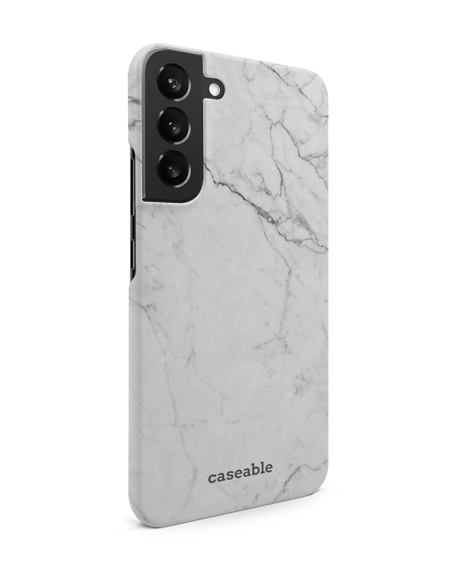 White Marble Hard Shell Phone Case Samsung Galaxy S22 Plus 5G: View from the left side