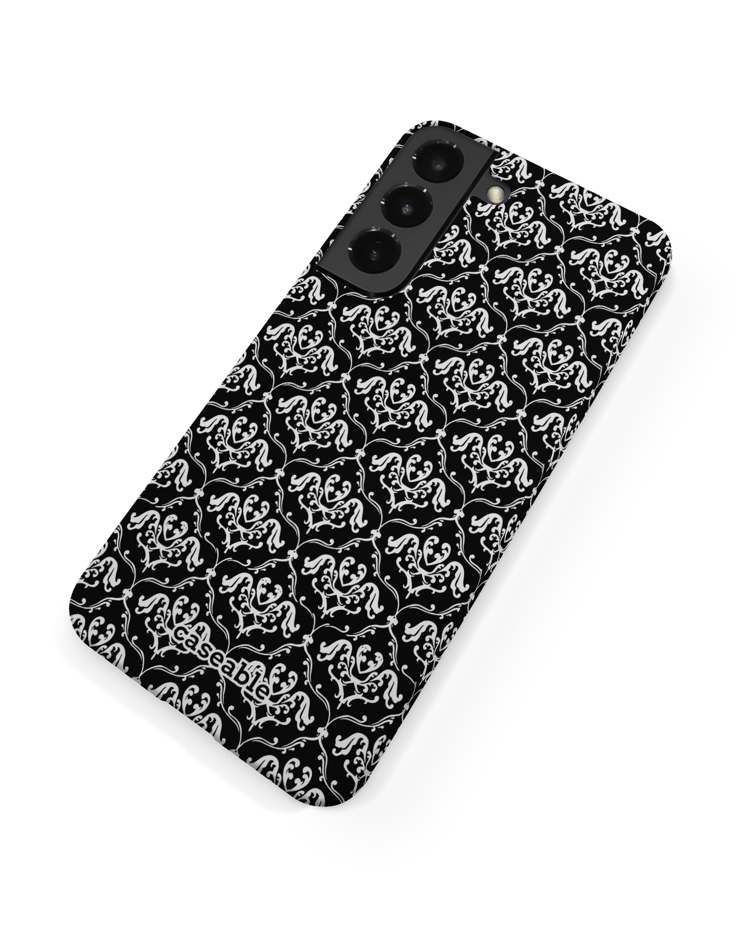 Black French Lillies Hard Shell Phone Case Samsung Galaxy S22 Plus 5G: Back View