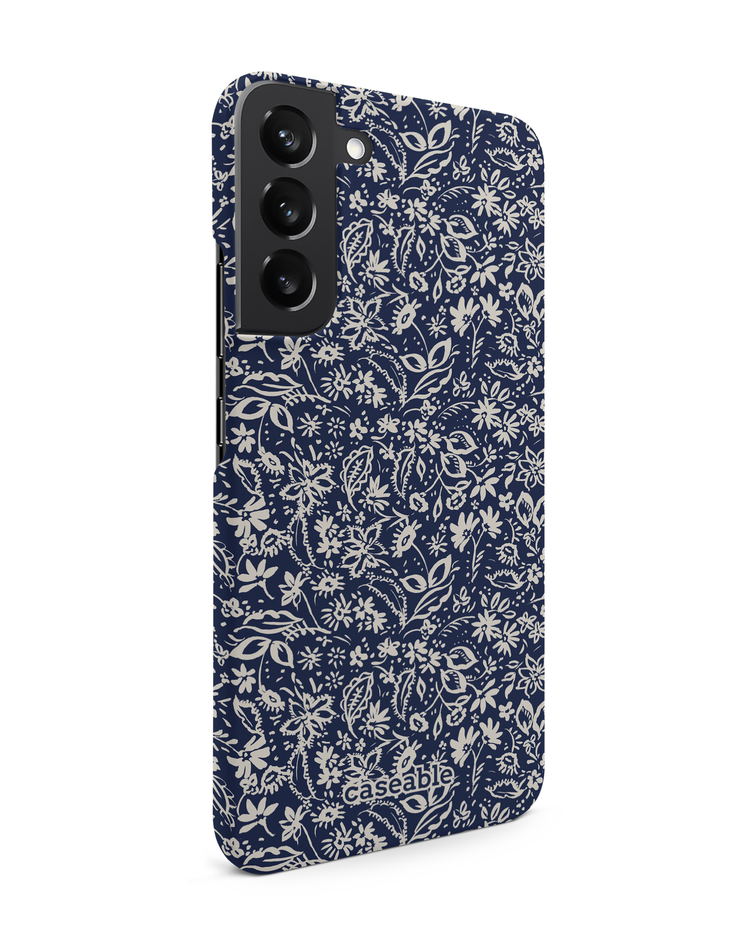 Ditsy Blue Paisley Hard Shell Phone Case Samsung Galaxy S22 Plus 5G: View from the left side