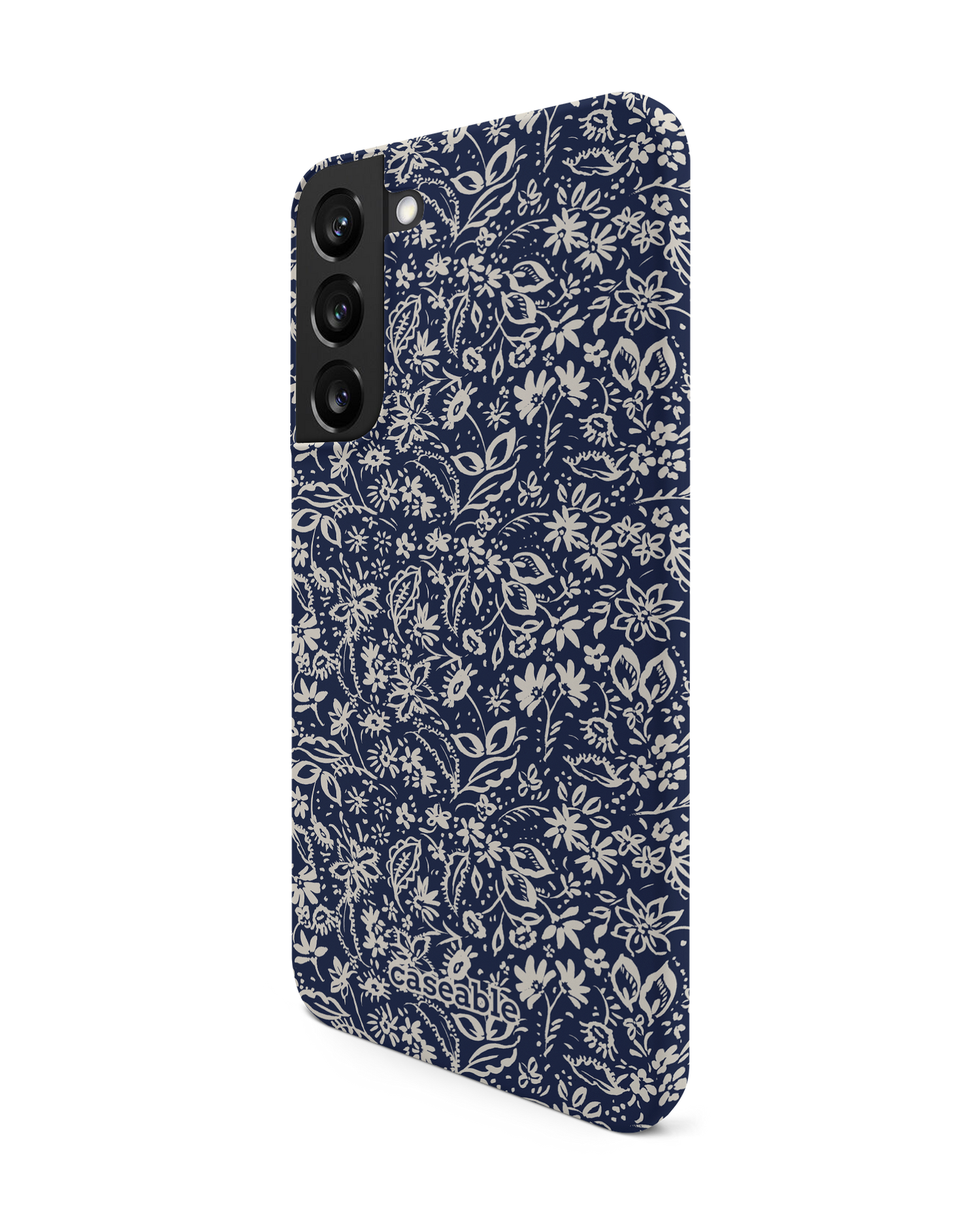 Ditsy Blue Paisley Hard Shell Phone Case Samsung Galaxy S22 Plus 5G: View from the right side