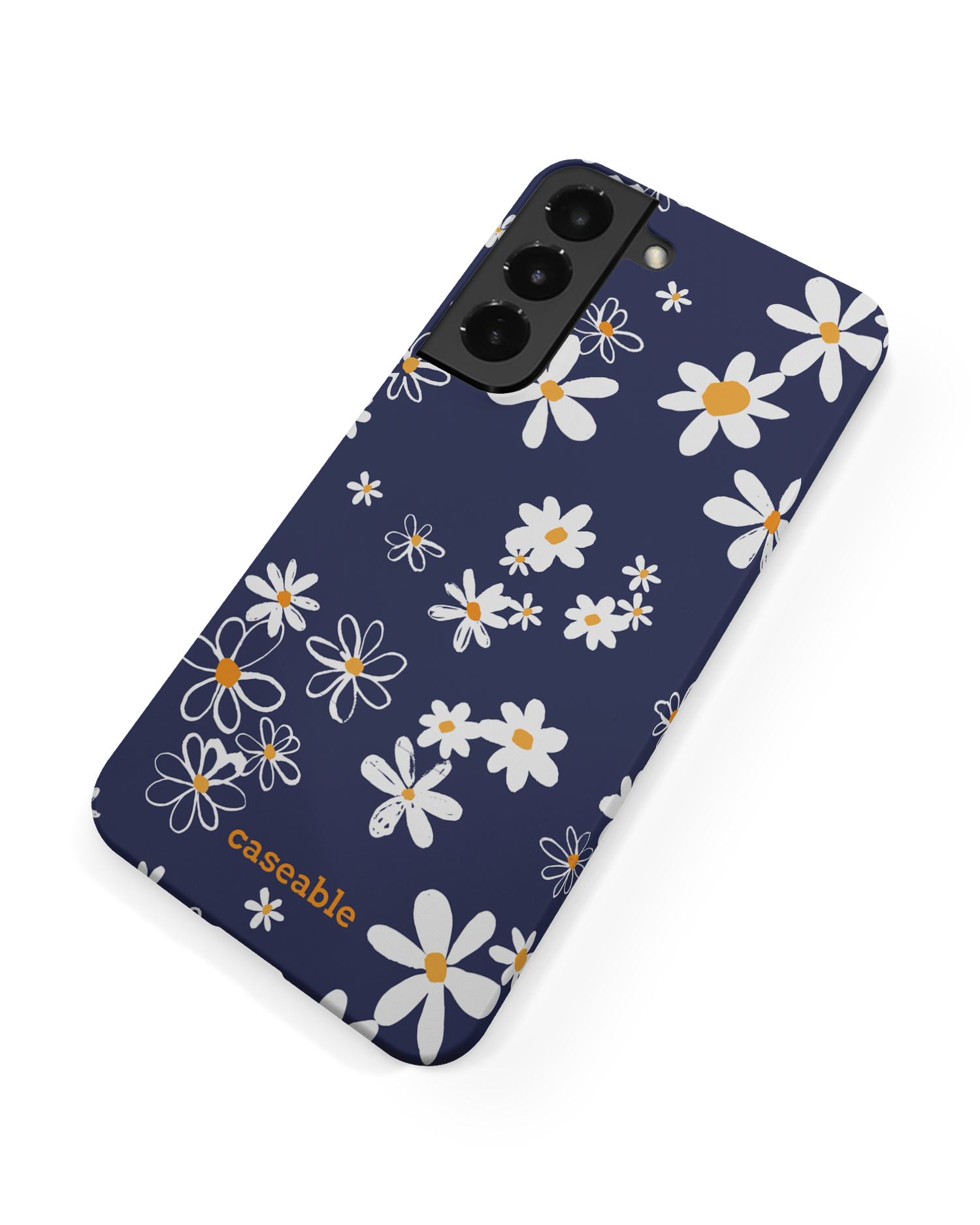 Navy Daisies Hard Shell Phone Case Samsung Galaxy S22 Plus 5G: Back View