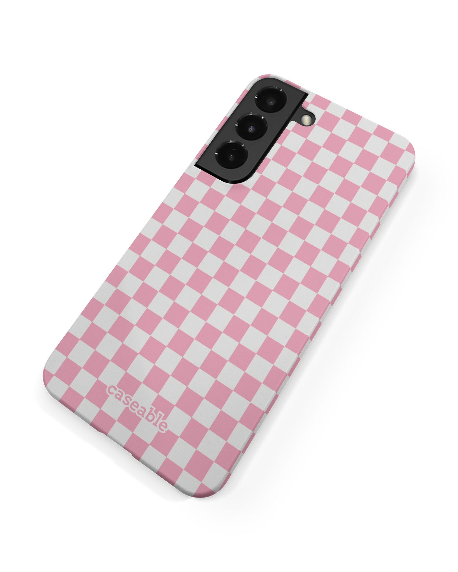 Pink Checkerboard Hard Shell Phone Case Samsung Galaxy S22 Plus 5G: Back View