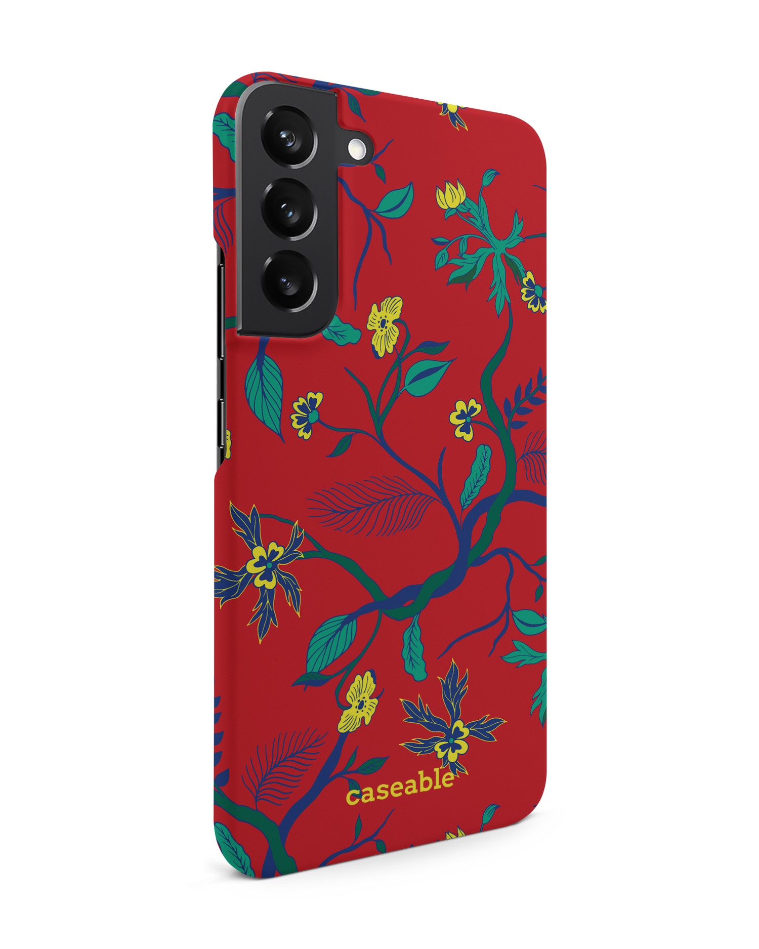 Ultra Red Floral Hard Shell Phone Case Samsung Galaxy S22 Plus 5G: View from the left side