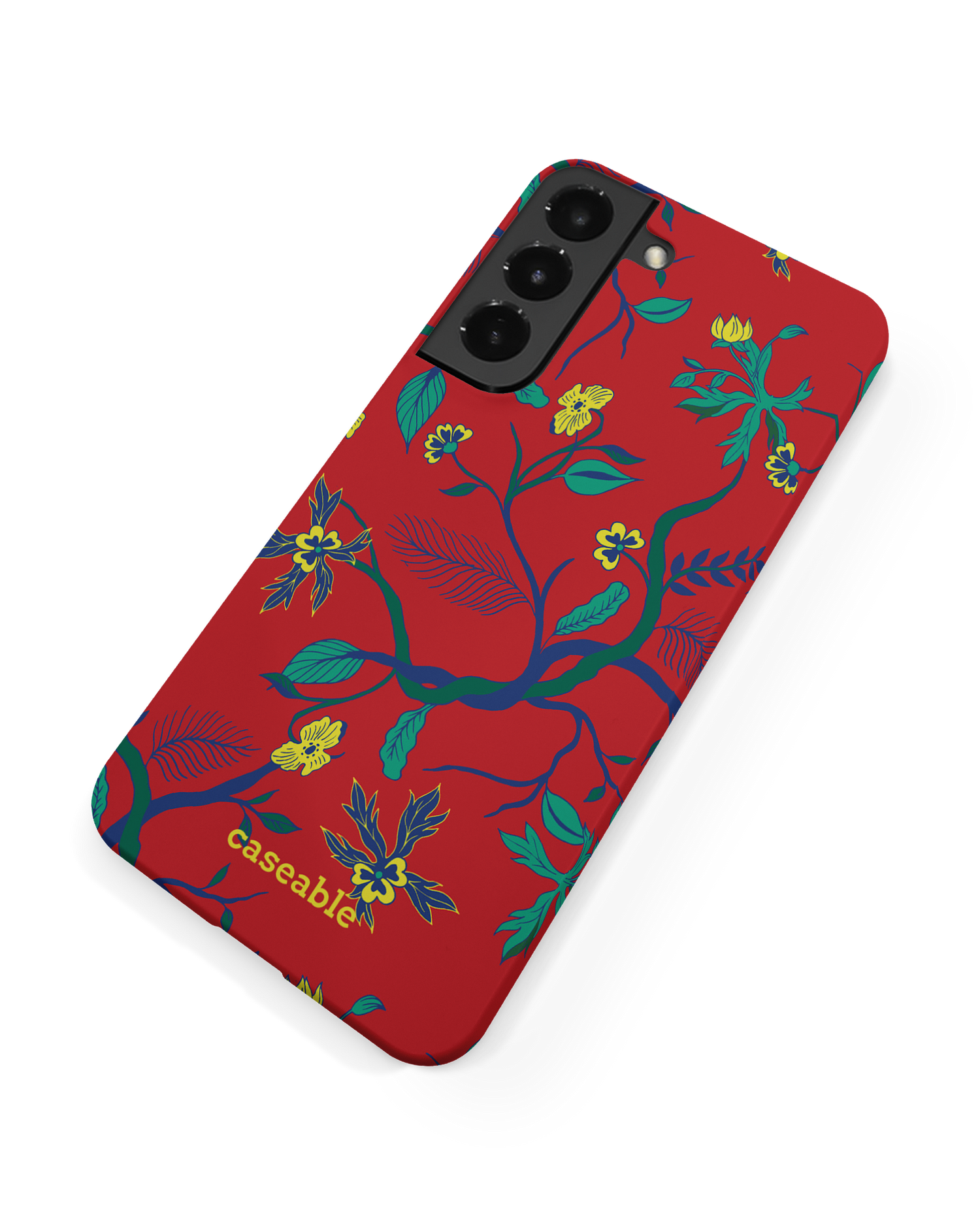 Ultra Red Floral Hard Shell Phone Case Samsung Galaxy S22 Plus 5G: Back View