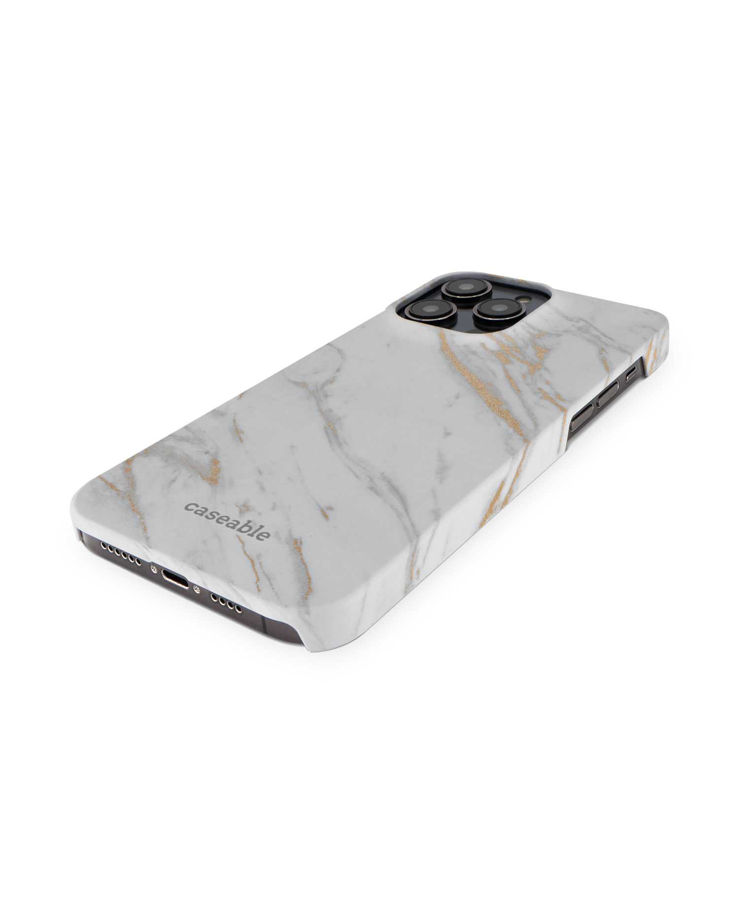 Gold Marble Elegance Hard Shell Phone Case for Apple iPhone 14 Pro Max: Perspective view