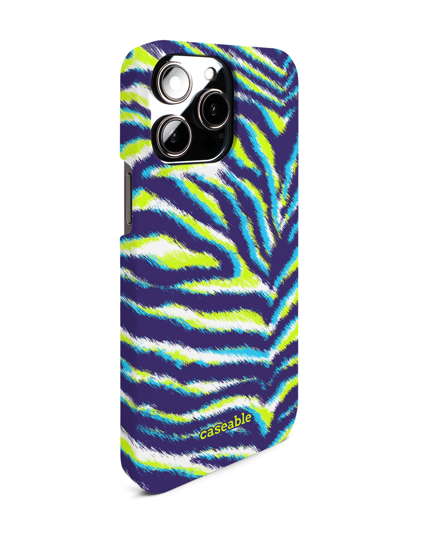Neon Zebra Hard Shell Phone Case for Apple iPhone 14 Pro Max: View from the left side