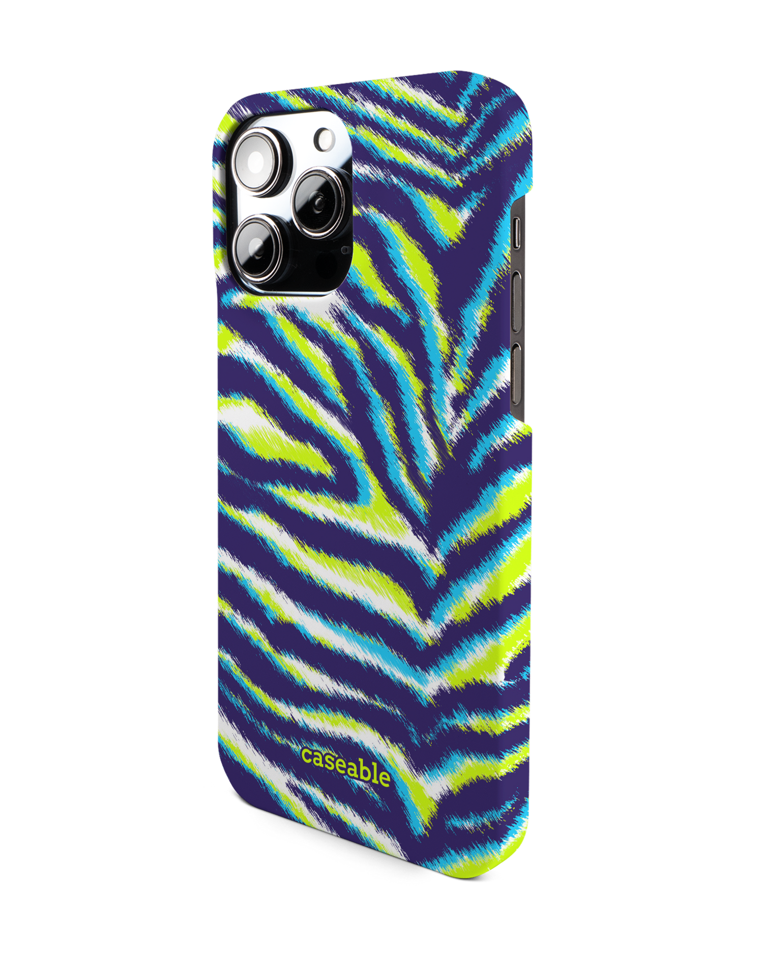 Neon Zebra Hard Shell Phone Case for Apple iPhone 14 Pro Max: View from the right side