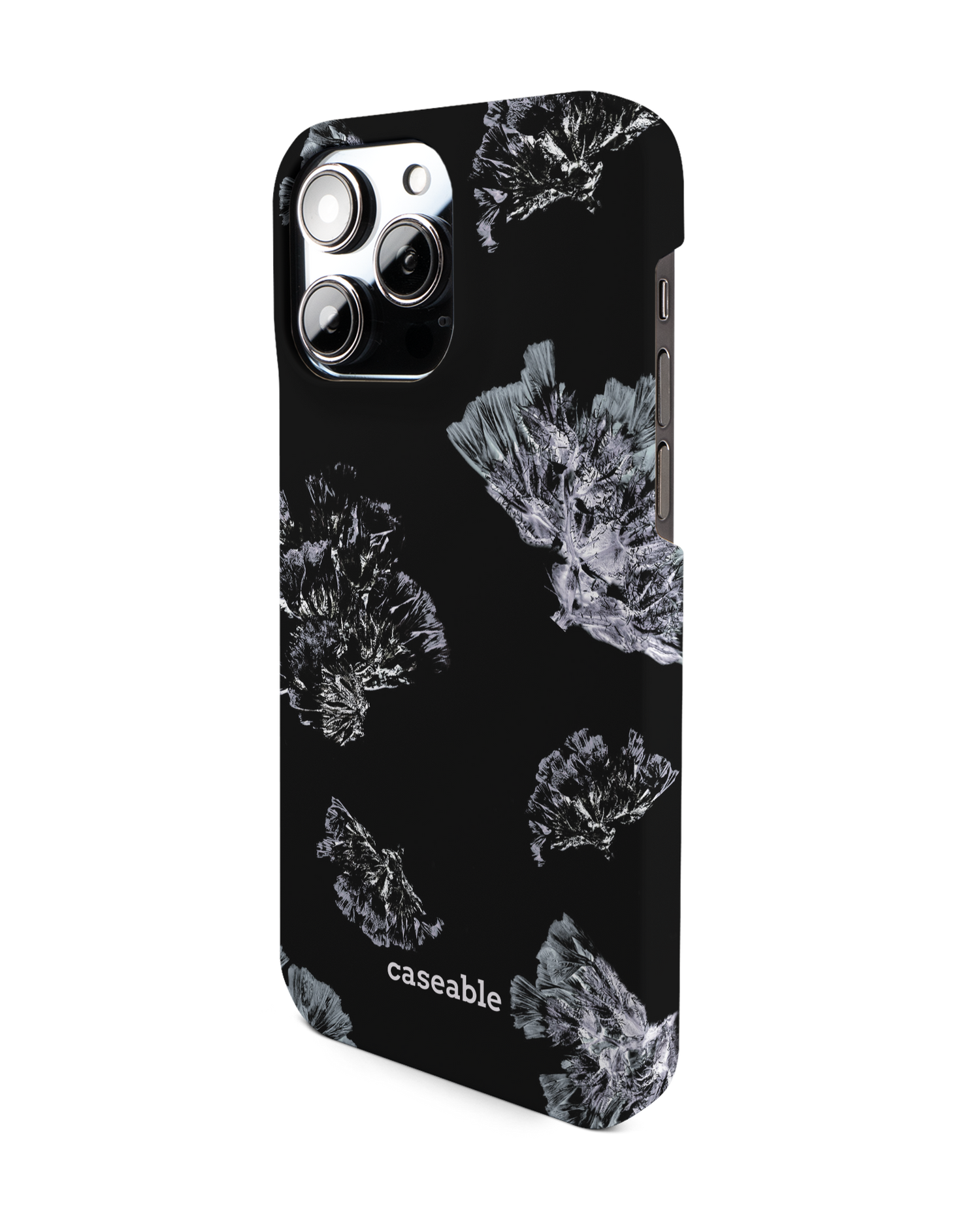 Silver Petals Hard Shell Phone Case for Apple iPhone 14 Pro Max: View from the right side