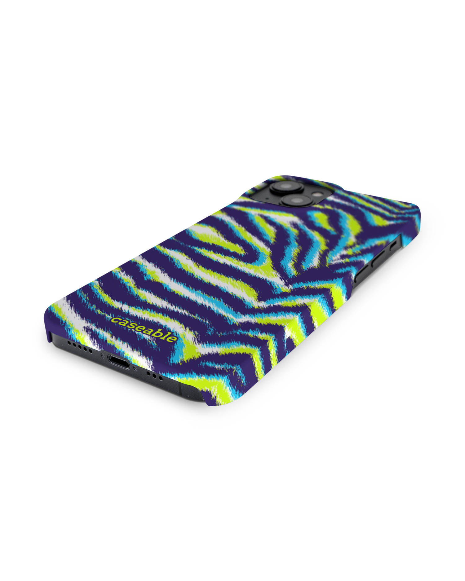 Neon Zebra Hard Shell Phone Case for Apple iPhone 14: Lying