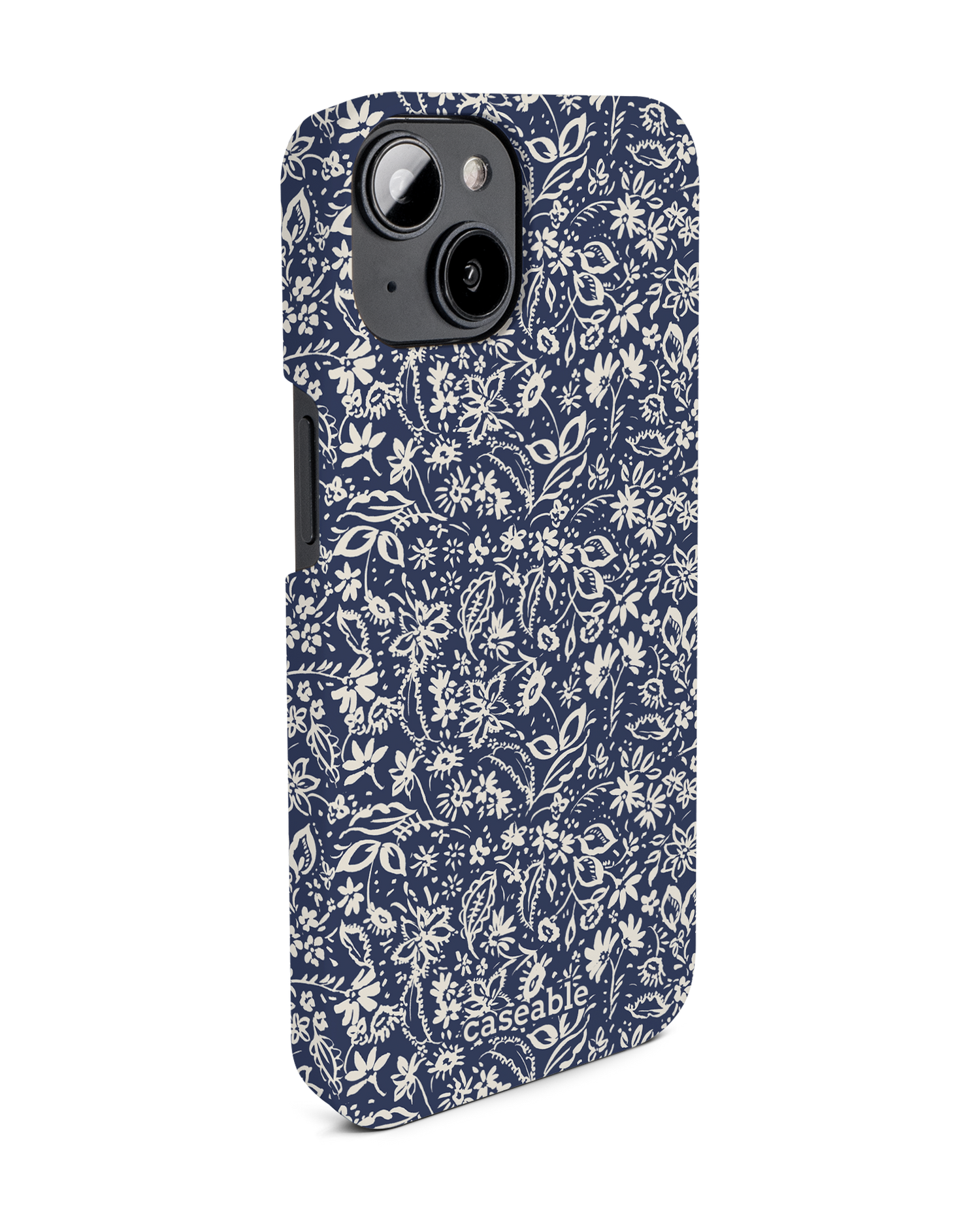Ditsy Blue Paisley Hard Shell Phone Case for Apple iPhone 14: View from the left side