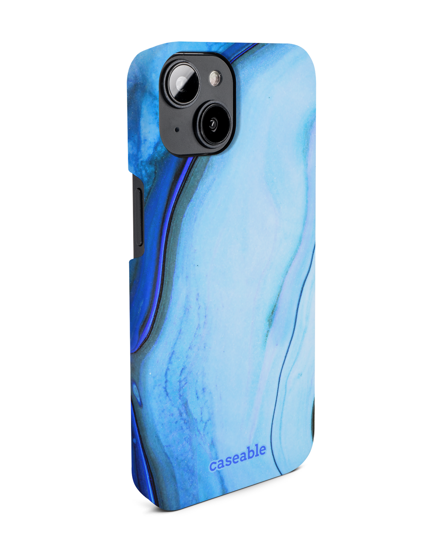 Cool Blues Hard Shell Phone Case for Apple iPhone 14: View from the left side