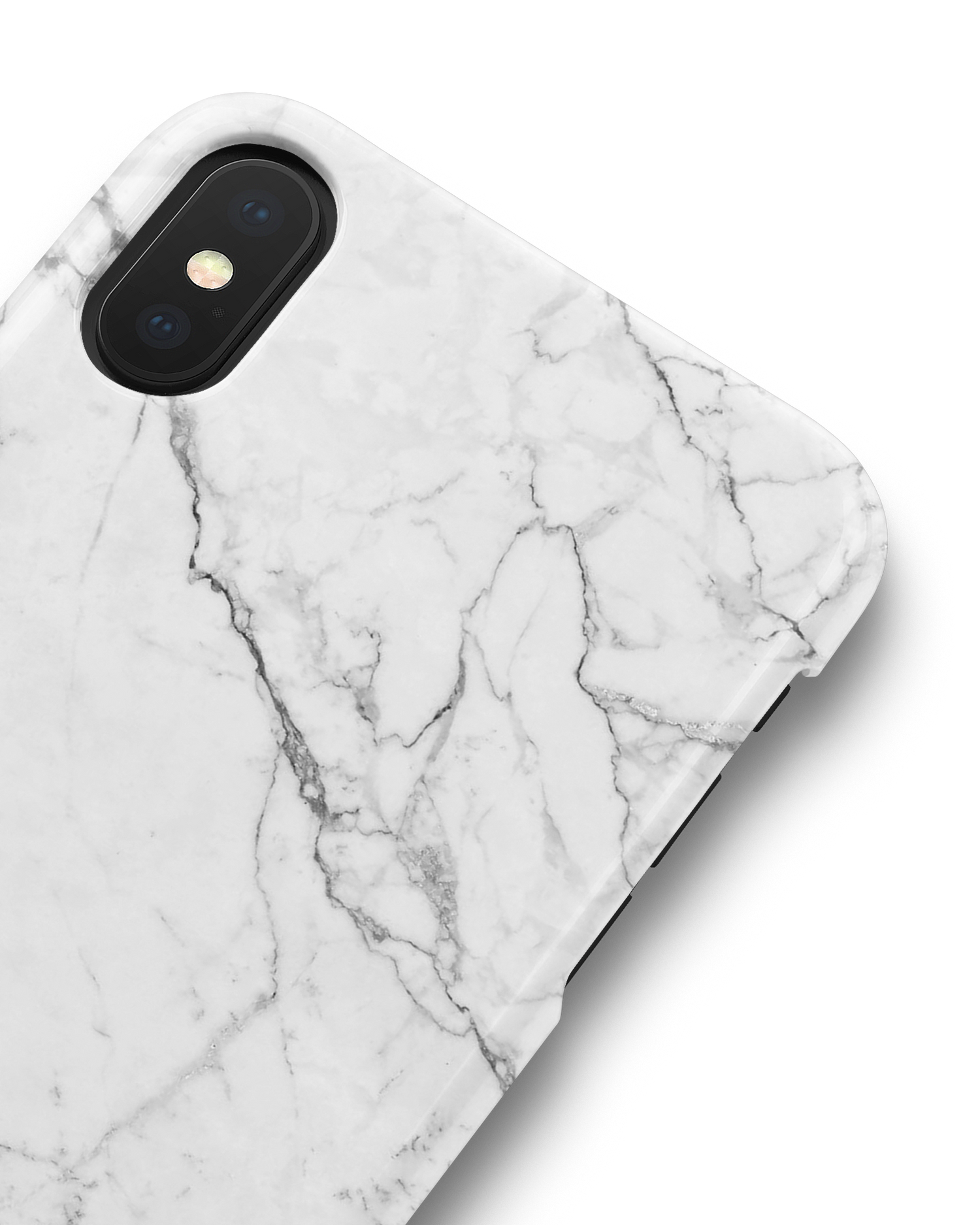 White Marble Hard Shell Phone Case Apple iPhone X, Apple iPhone XS: Detail Shot