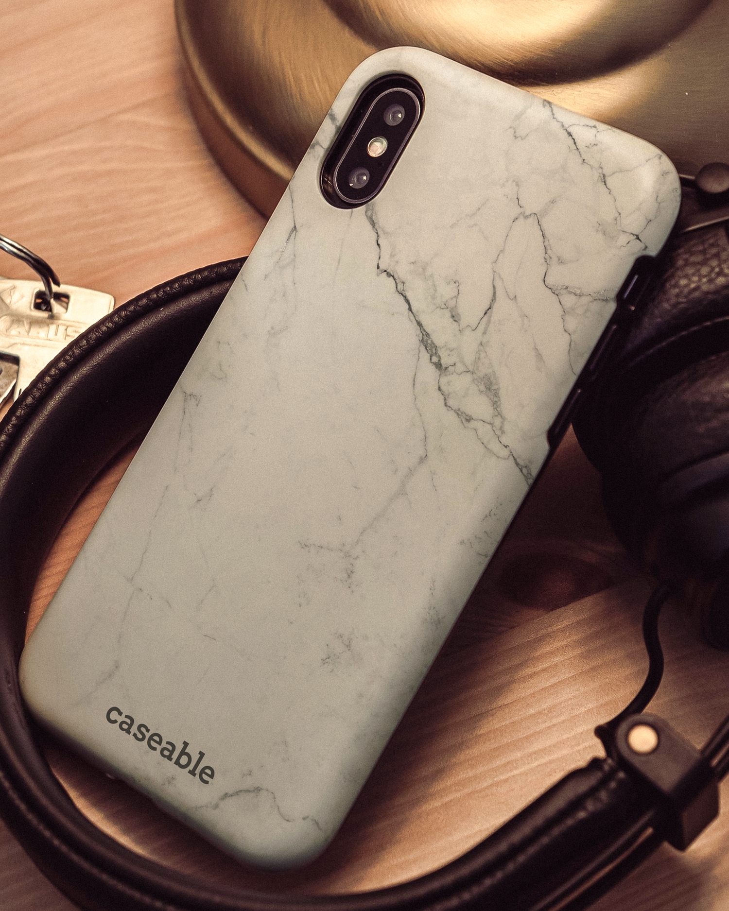 White Marble Hard Shell Phone Case Apple iPhone X, Apple iPhone XS: Mood Shot
