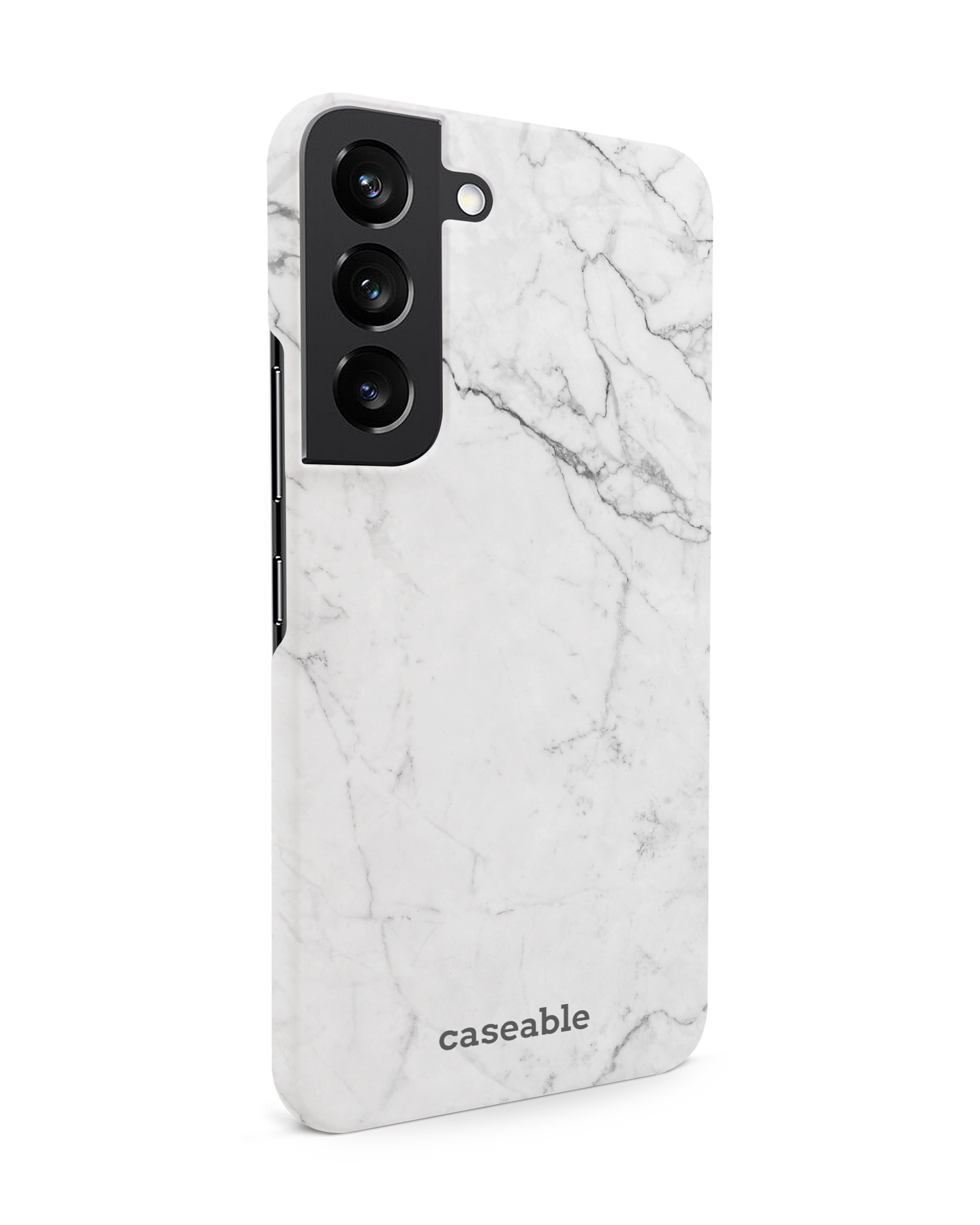 White Marble Hard Shell Phone Case Samsung Galaxy S22 5G: View from the left side