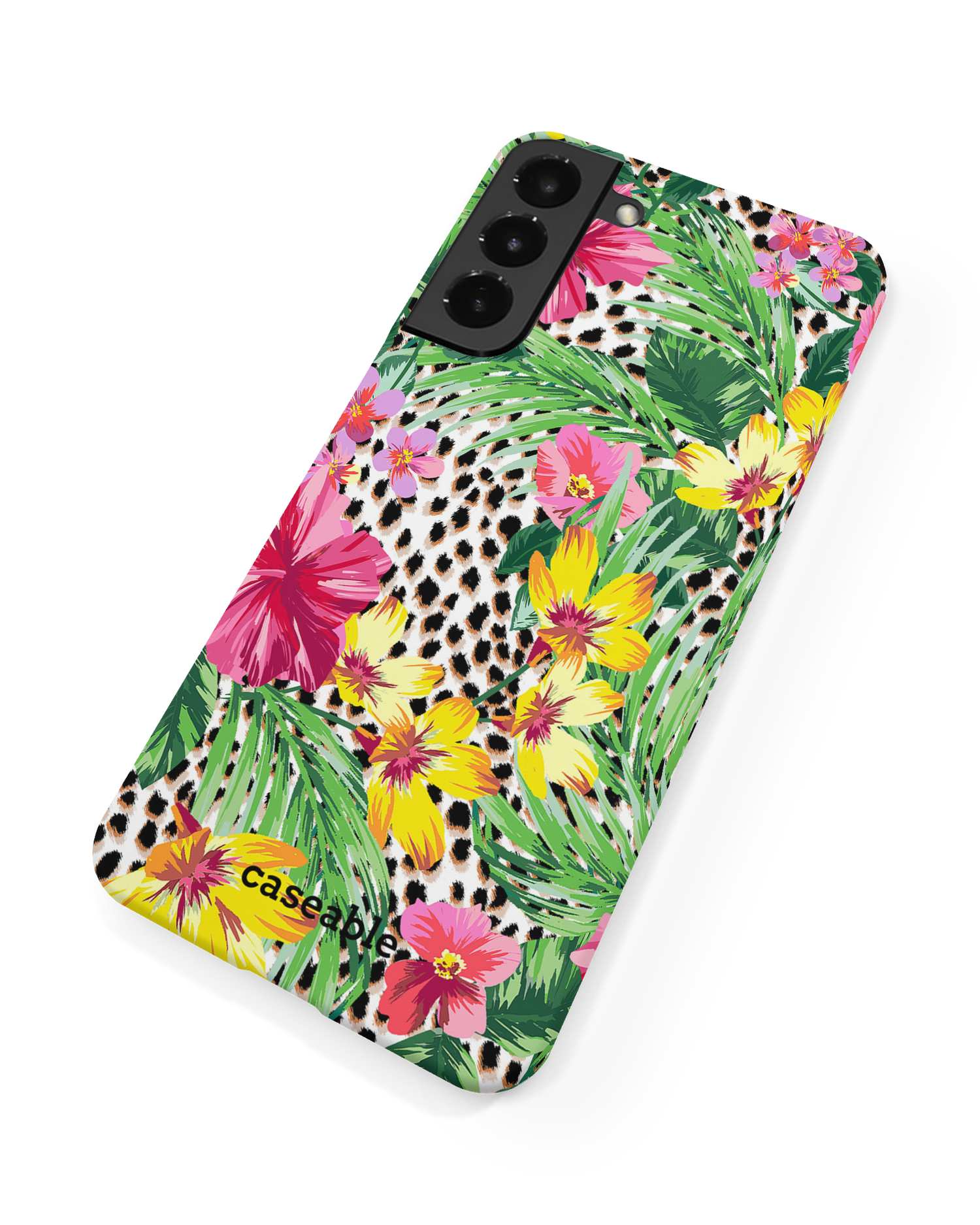 Tropical Cheetah Hard Shell Phone Case Samsung Galaxy S22 5G: Back View