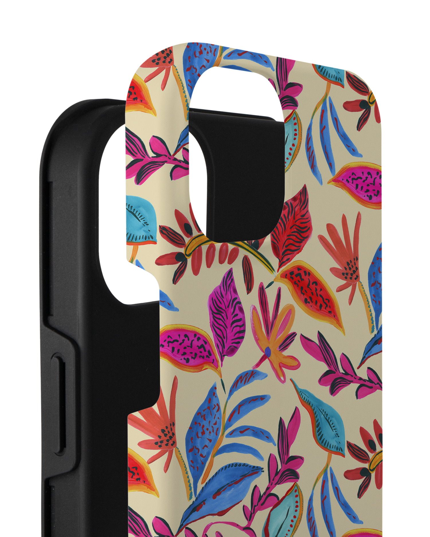 Painterly Spring Leaves Premium Phone Case for Apple iPhone 14 Plus consisting of 2 parts