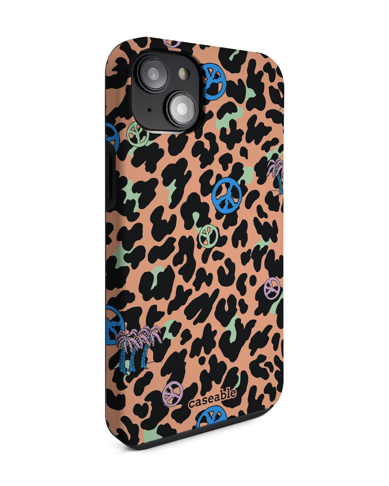 Leopard Peace Palms Premium Phone Case for Apple iPhone 14 Plus: View from the left side