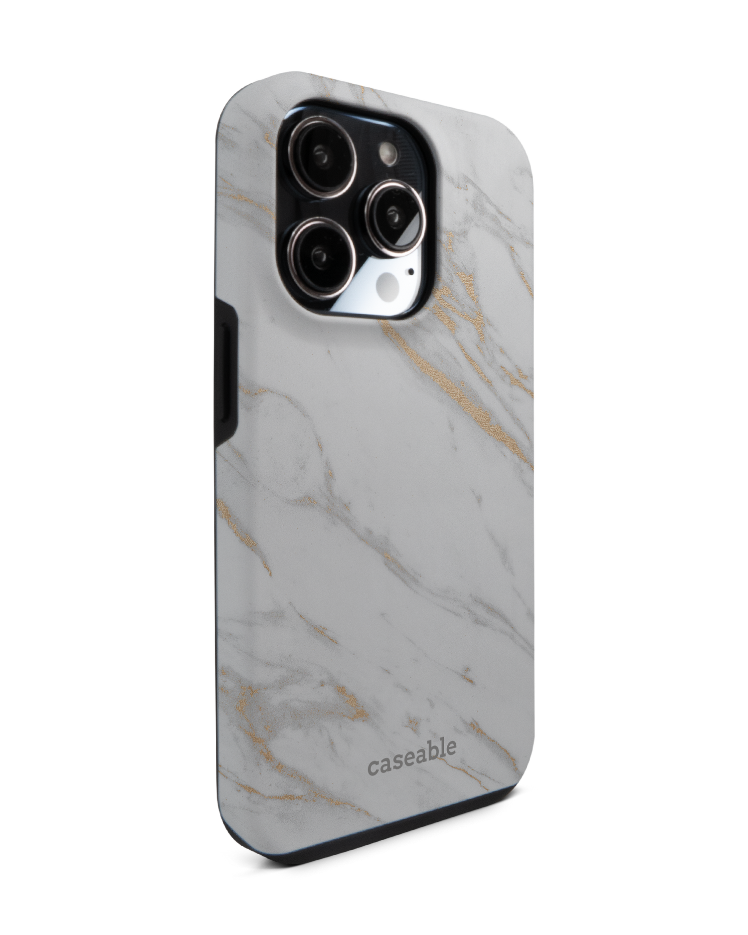 Gold Marble Elegance Premium Phone Case for Apple iPhone 14 Pro: View from the left side