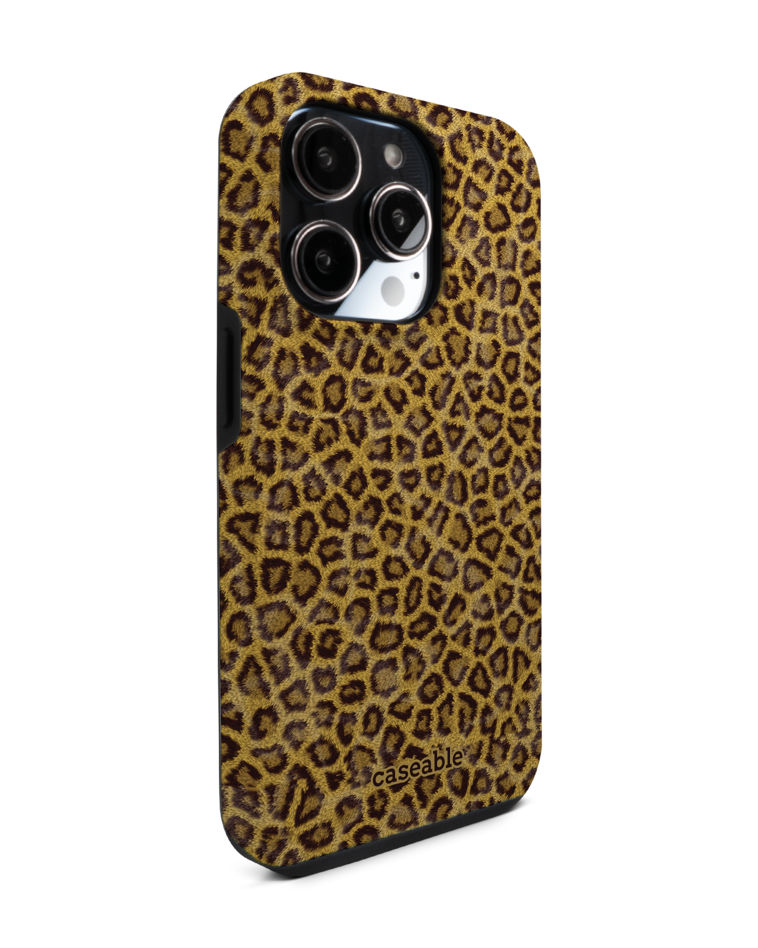 Leopard Skin Premium Phone Case for Apple iPhone 14 Pro: View from the left side