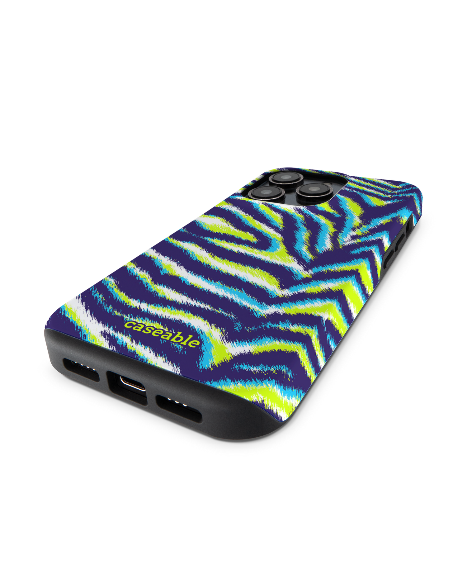 Neon Zebra Premium Phone Case for Apple iPhone 14 Pro: Lying