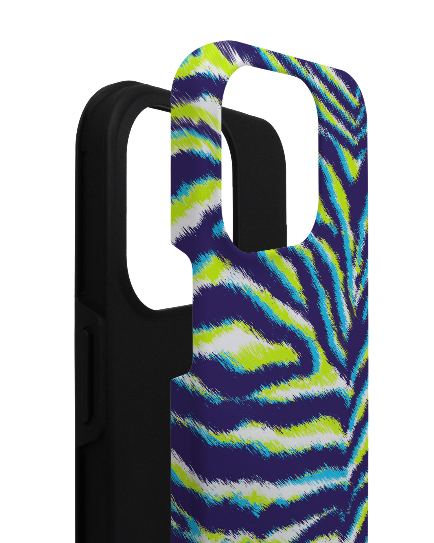Neon Zebra Premium Phone Case for Apple iPhone 14 Pro consisting of 2 parts