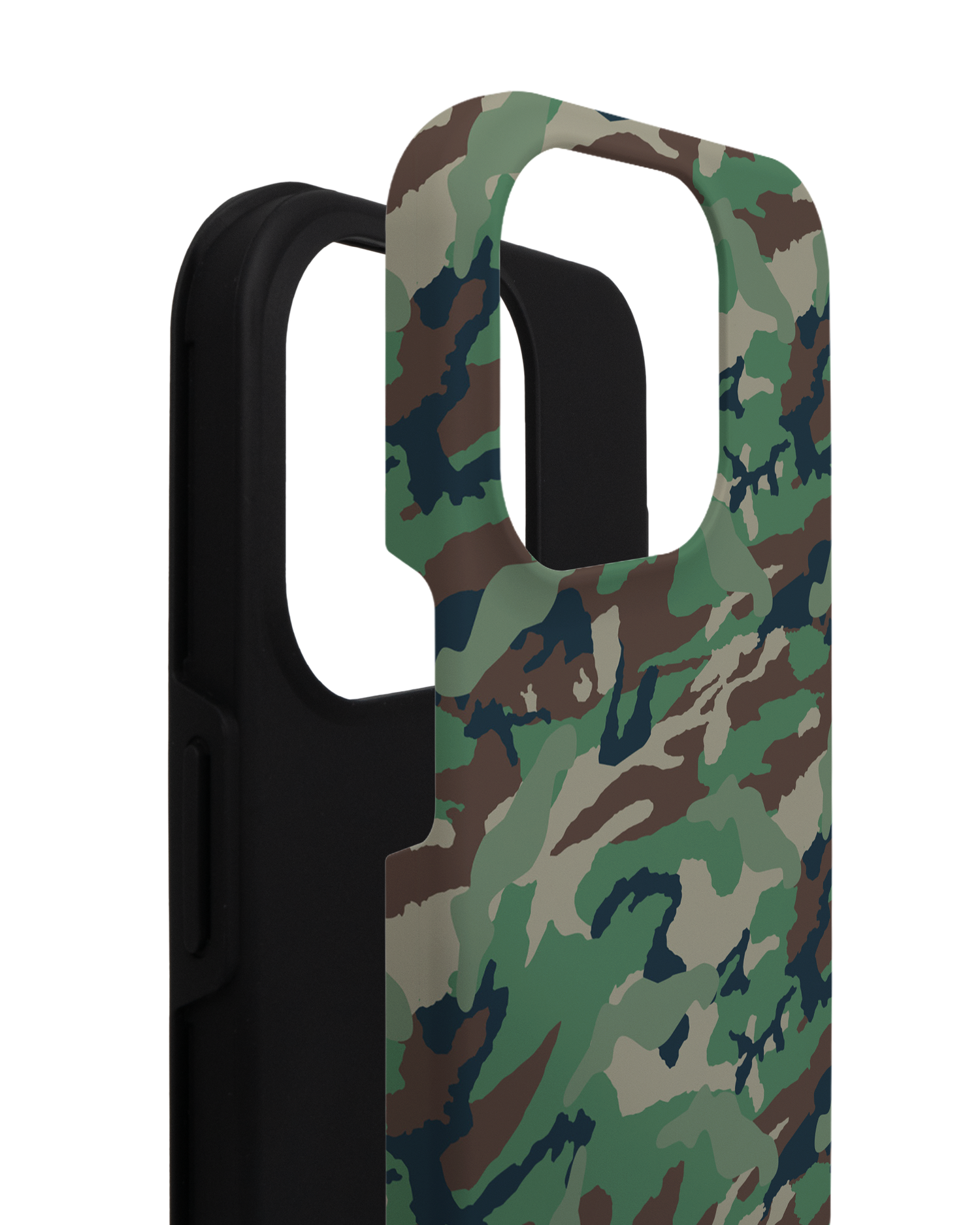 Green and Brown Camo Premium Phone Case for Apple iPhone 14 Pro consisting of 2 parts