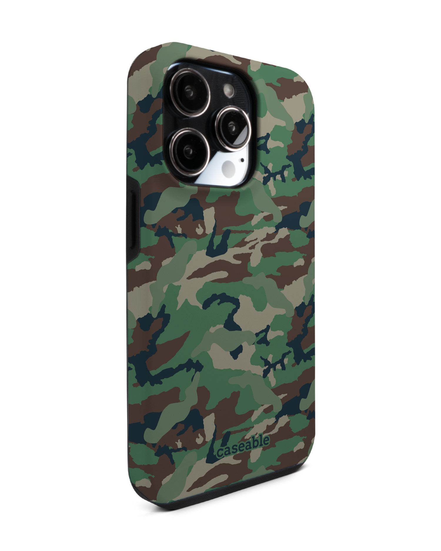 Green and Brown Camo Premium Phone Case for Apple iPhone 14 Pro: View from the left side