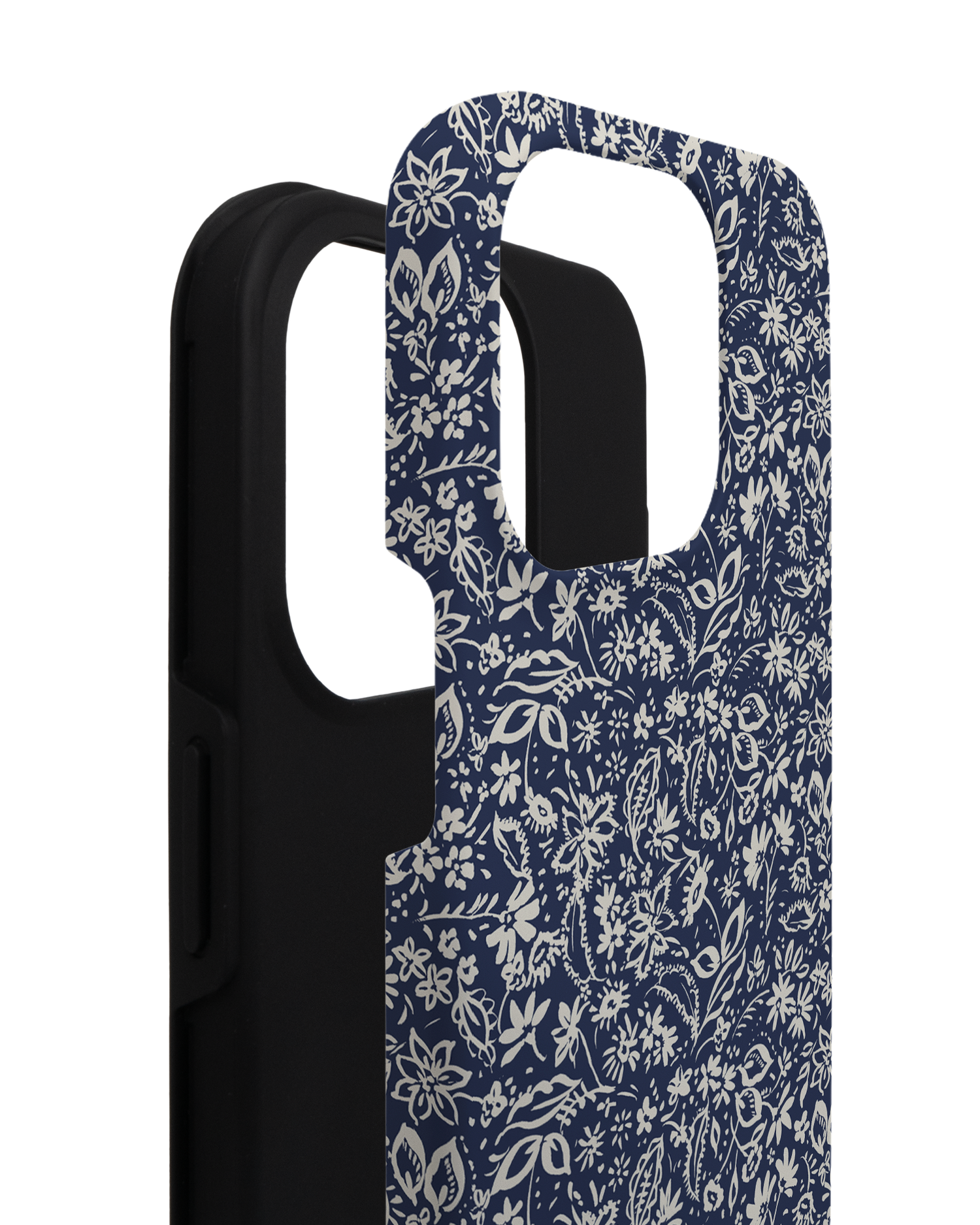 Ditsy Blue Paisley Premium Phone Case for Apple iPhone 14 Pro consisting of 2 parts