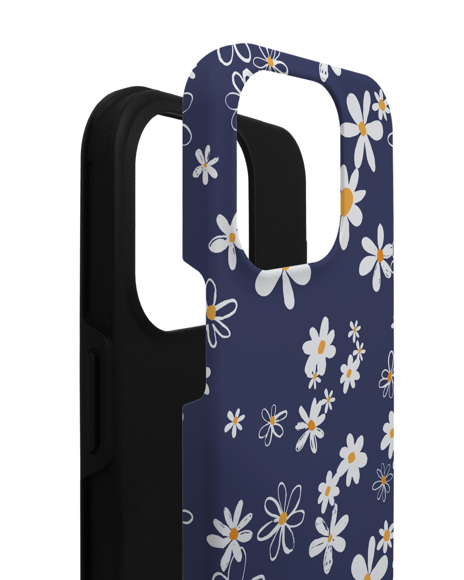 Navy Daisies Premium Phone Case for Apple iPhone 14 Pro consisting of 2 parts