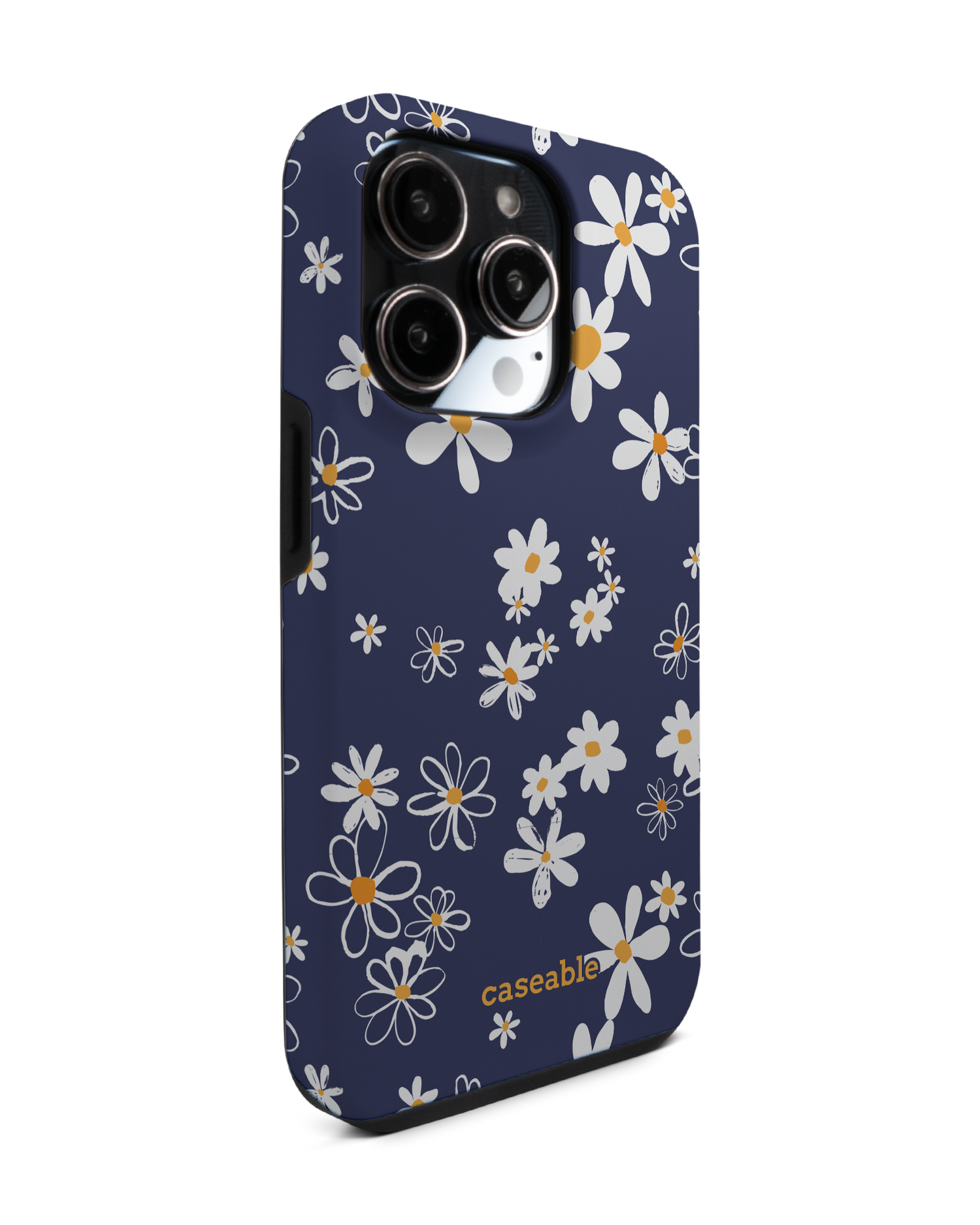 Navy Daisies Premium Phone Case for Apple iPhone 14 Pro: View from the left side